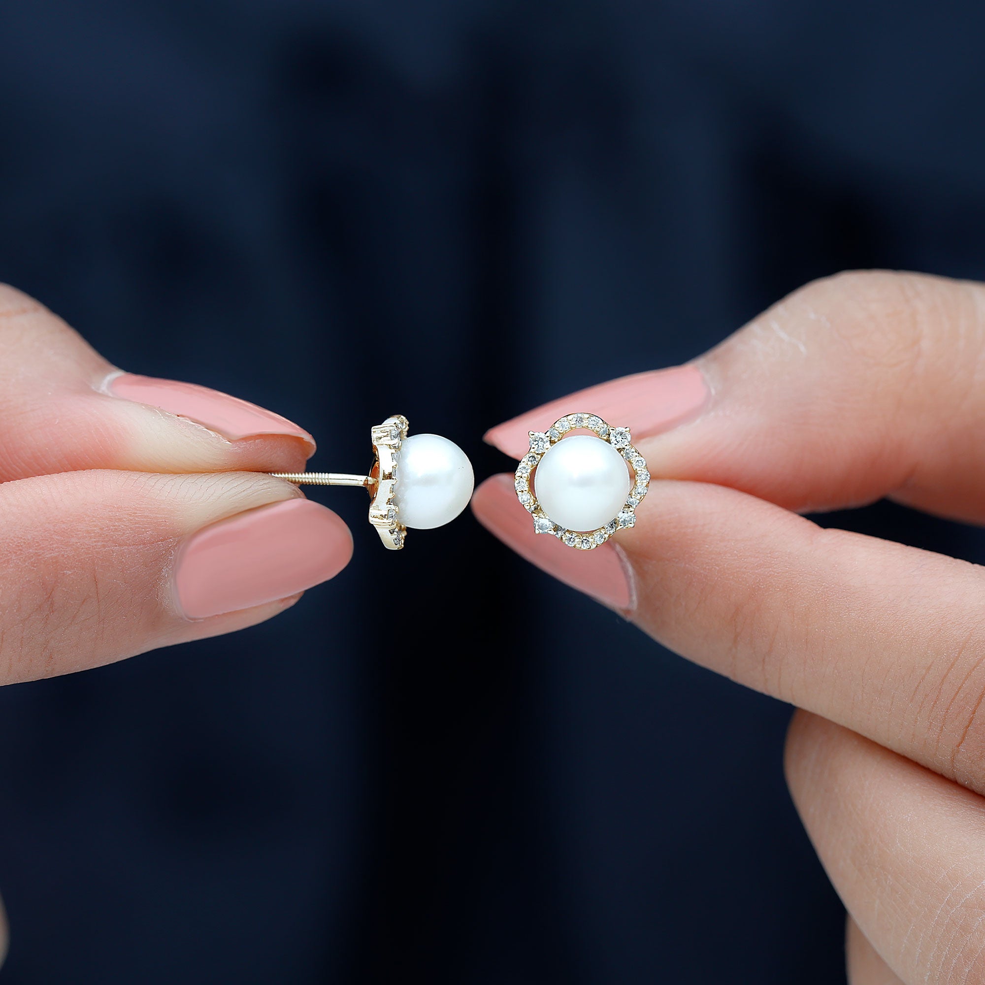 Cultured Pearl Stud Earrings With Diamond