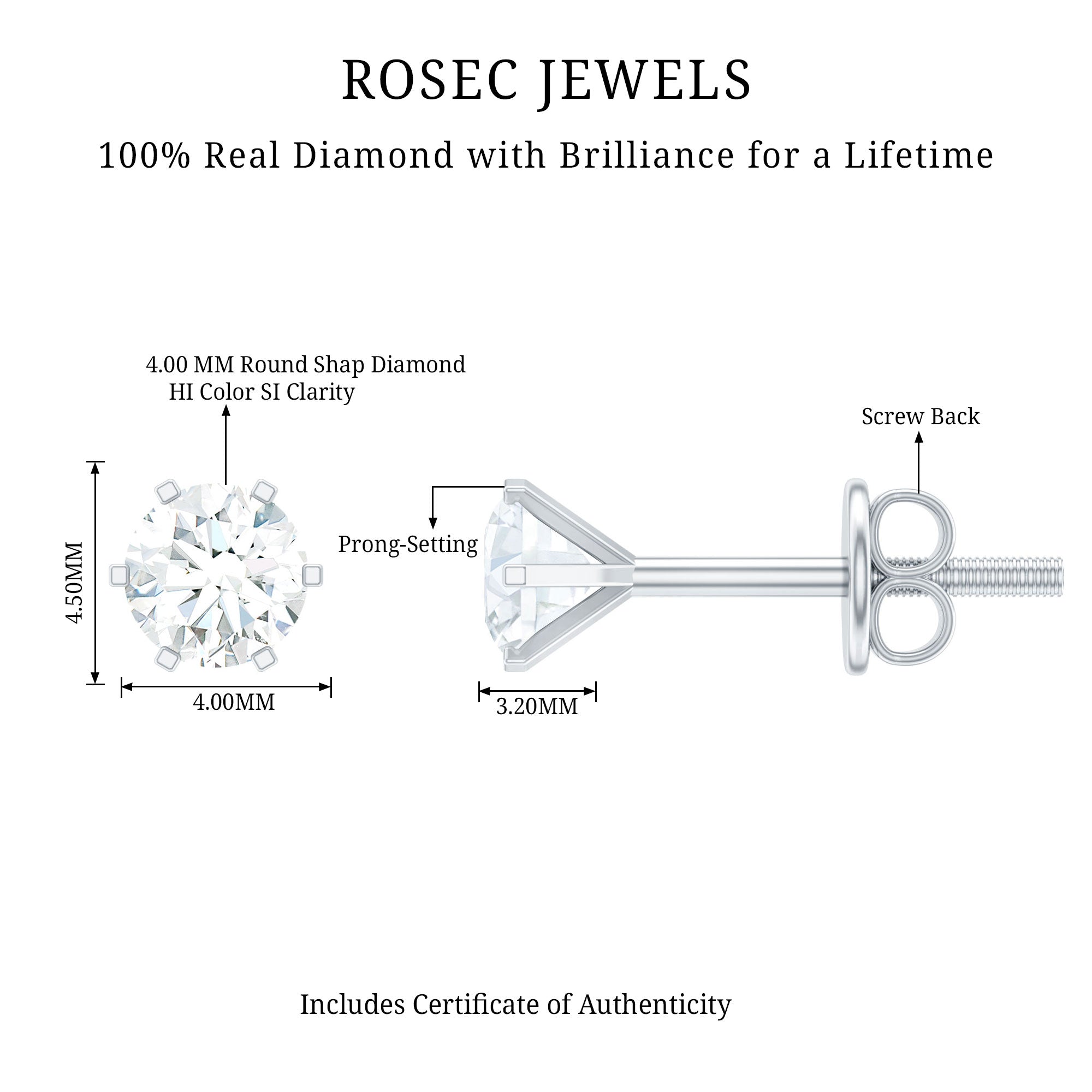 Real Diamond Solitaire Martini Stud Earrings