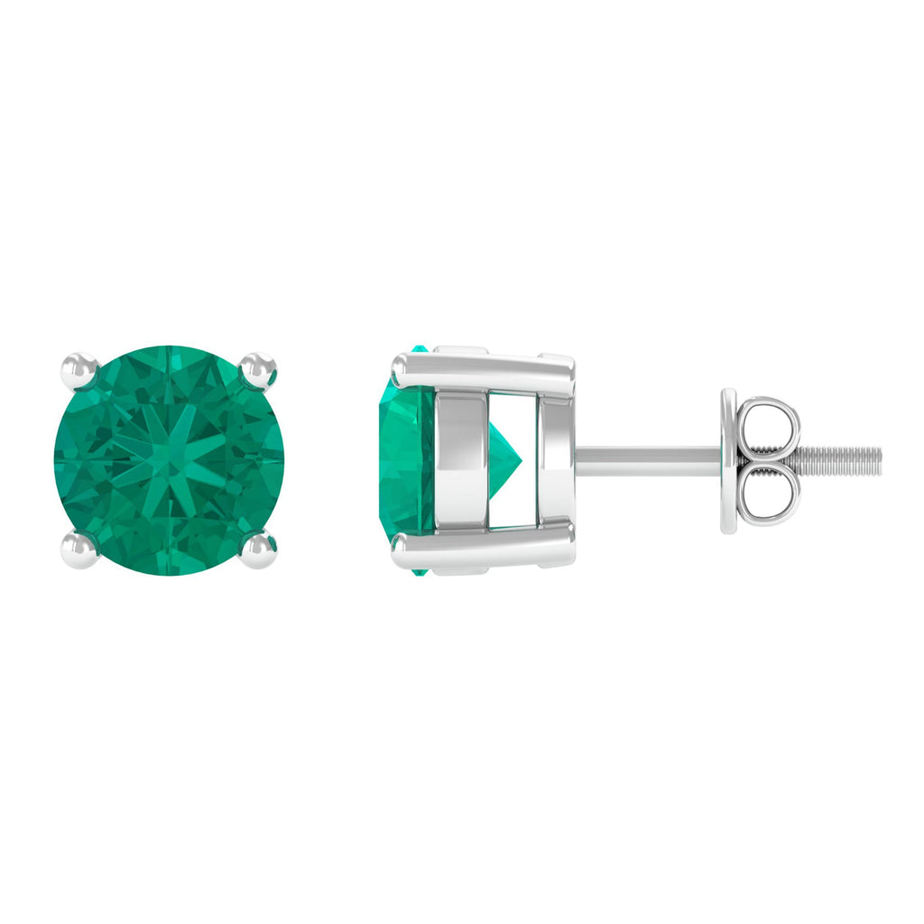 Round Cut 5 MM Real Emerald Stud Earrings