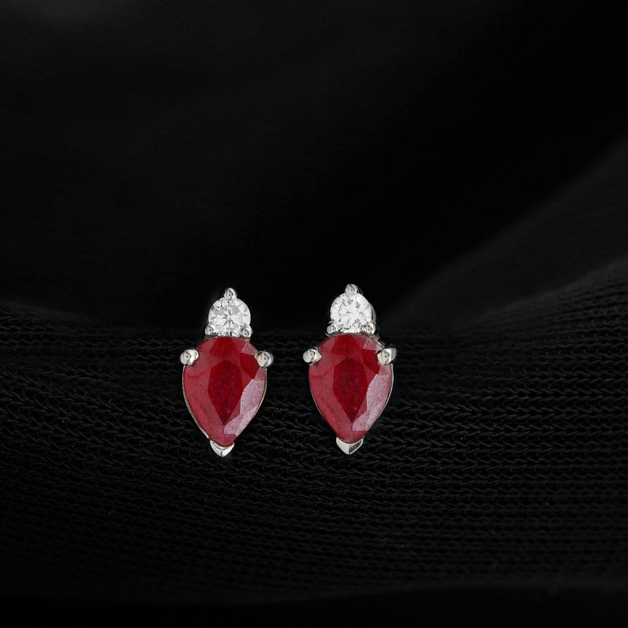 Pear Cut Ruby and Diamond Stud Earrings For Women
