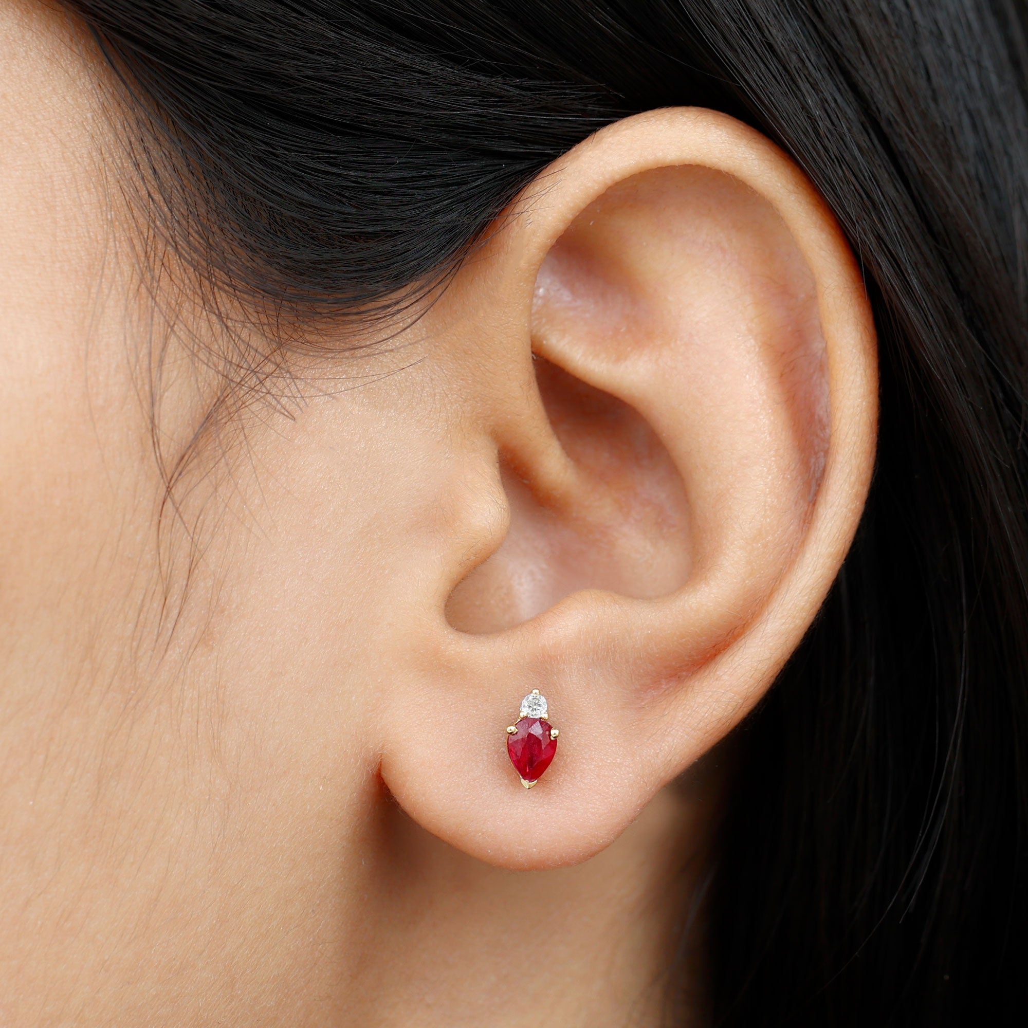 Pear Cut Ruby and Diamond Stud Earrings For Women