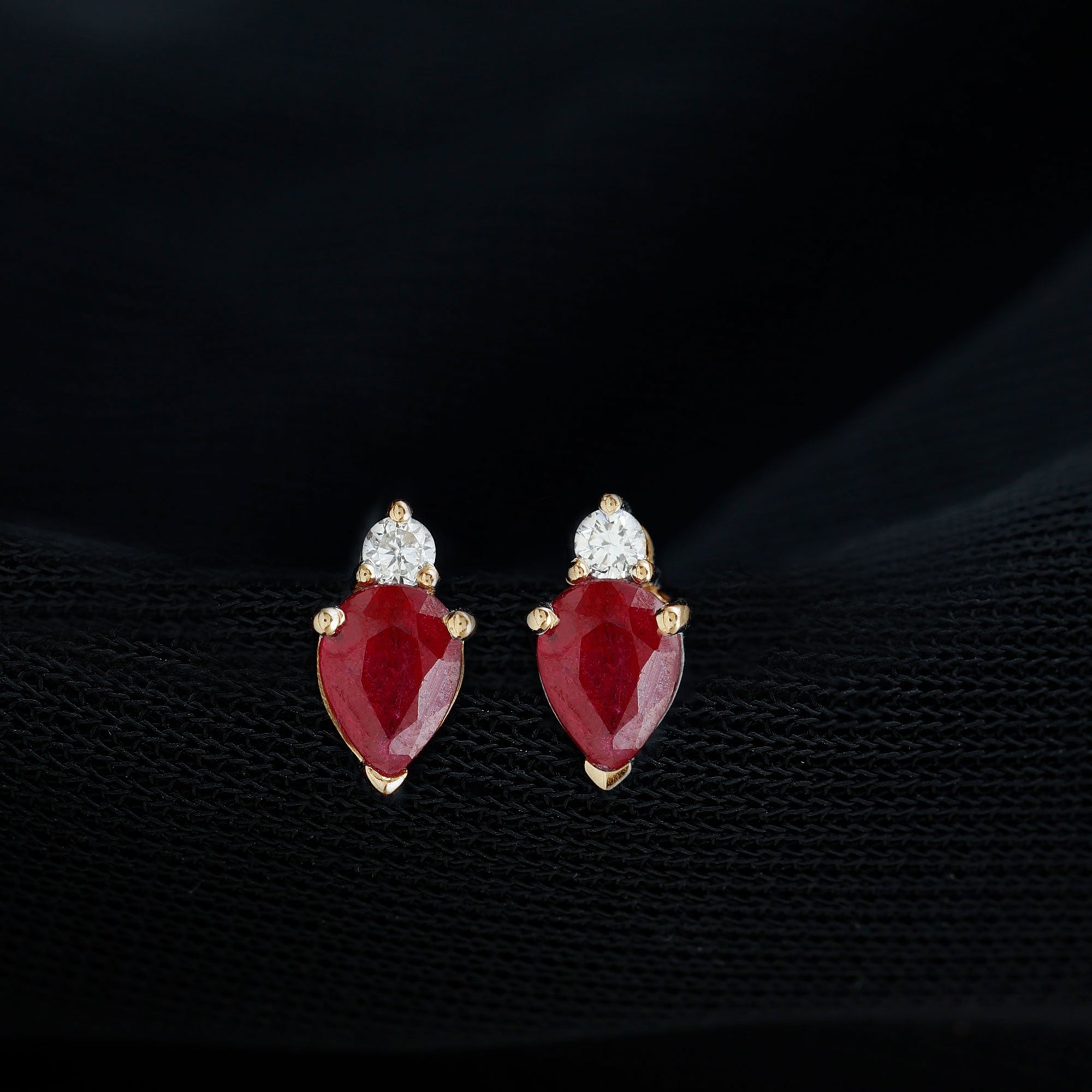 Pear Cut Ruby and Diamond Stud Earrings For Women
