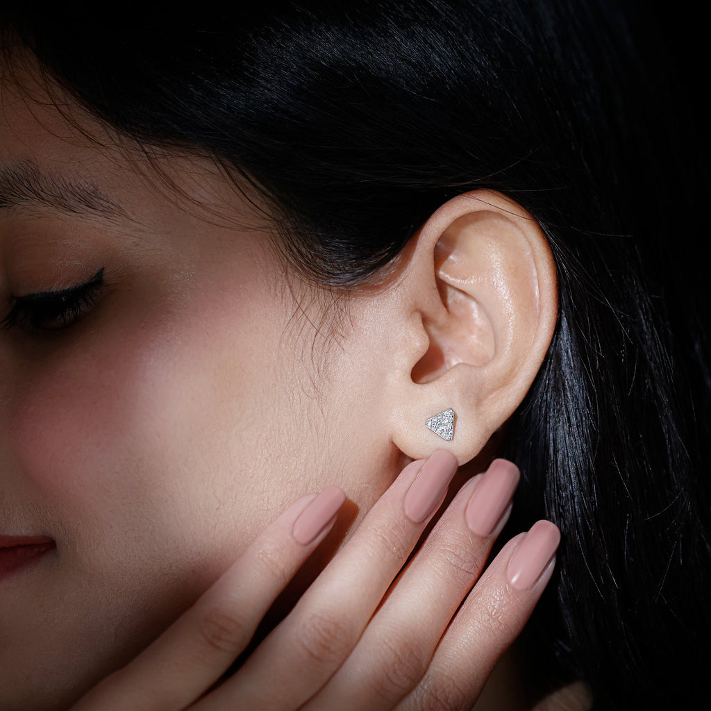 Genuine Diamond Triangle Stud Earrings