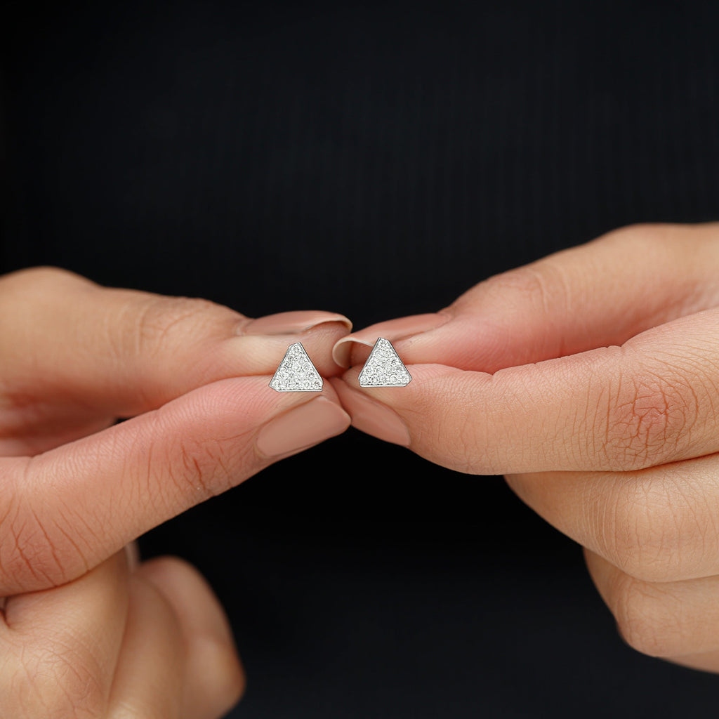 Genuine Diamond Triangle Stud Earrings