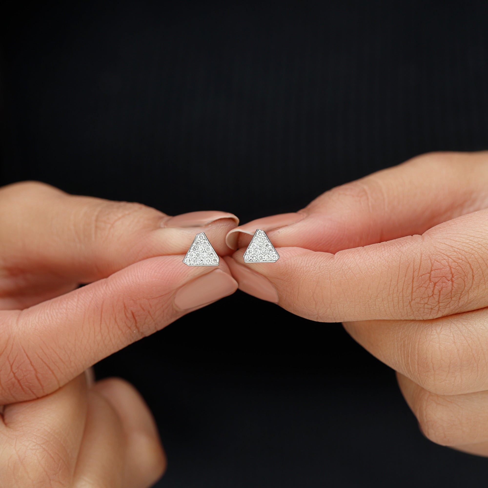 Genuine Diamond Triangle Stud Earrings
