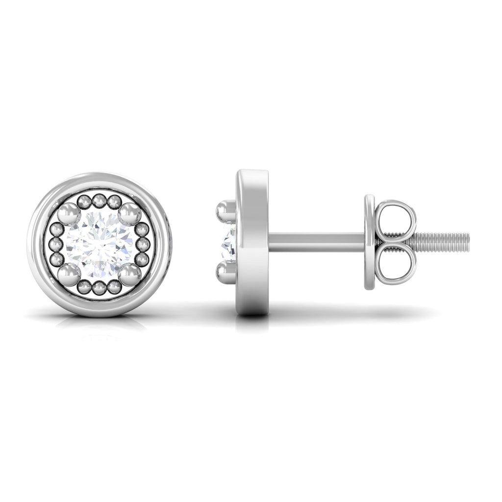 Genuine Diamond Vintage Stud Earrings with Screw Back