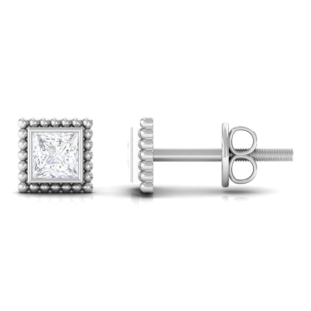 1/4 CT Real Diamond Solitaire Gold Beaded Stud Earrings