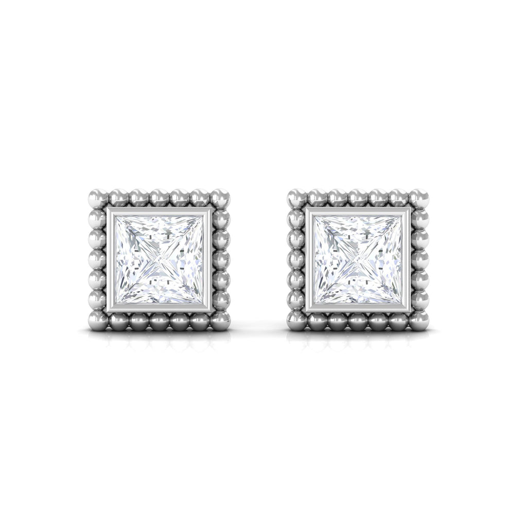 1/4 CT Real Diamond Solitaire Gold Beaded Stud Earrings