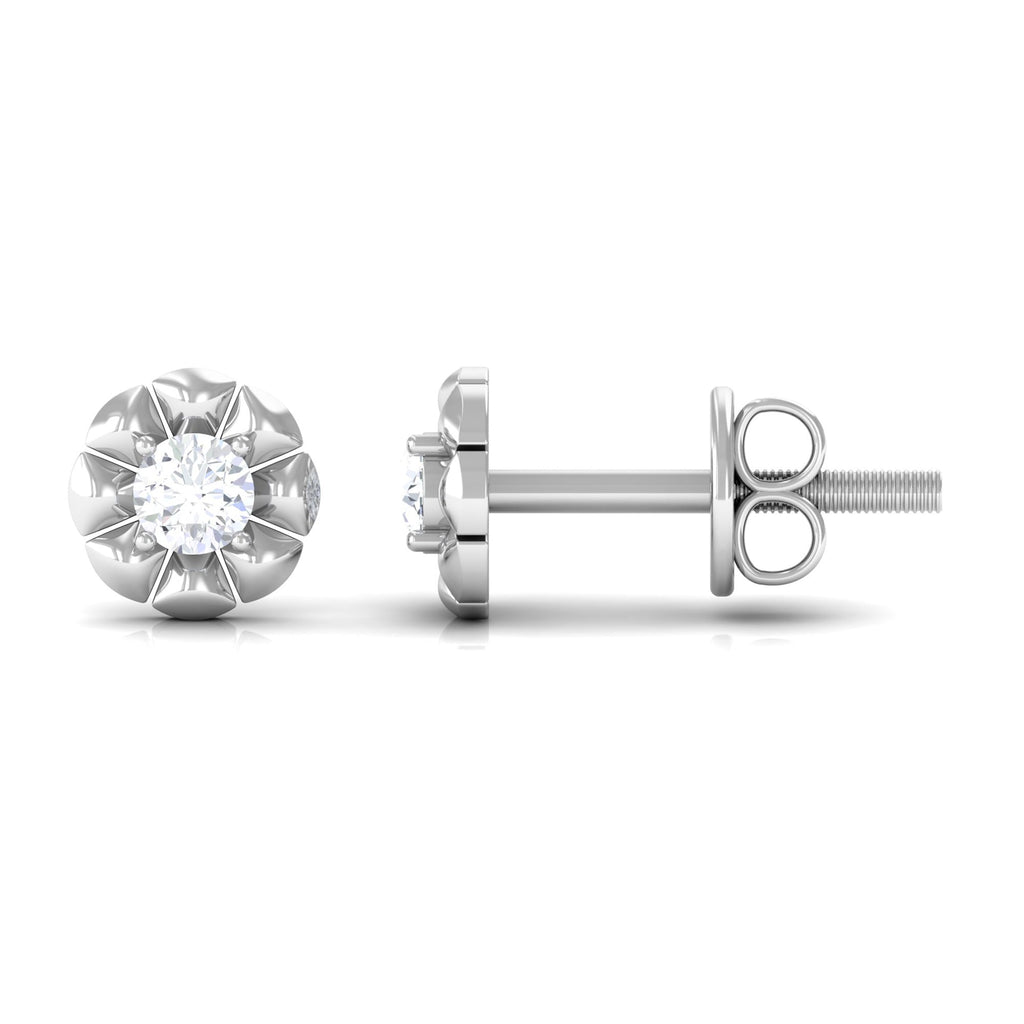 Natural Diamond Cute Flower Stud Earrings with Screw Back