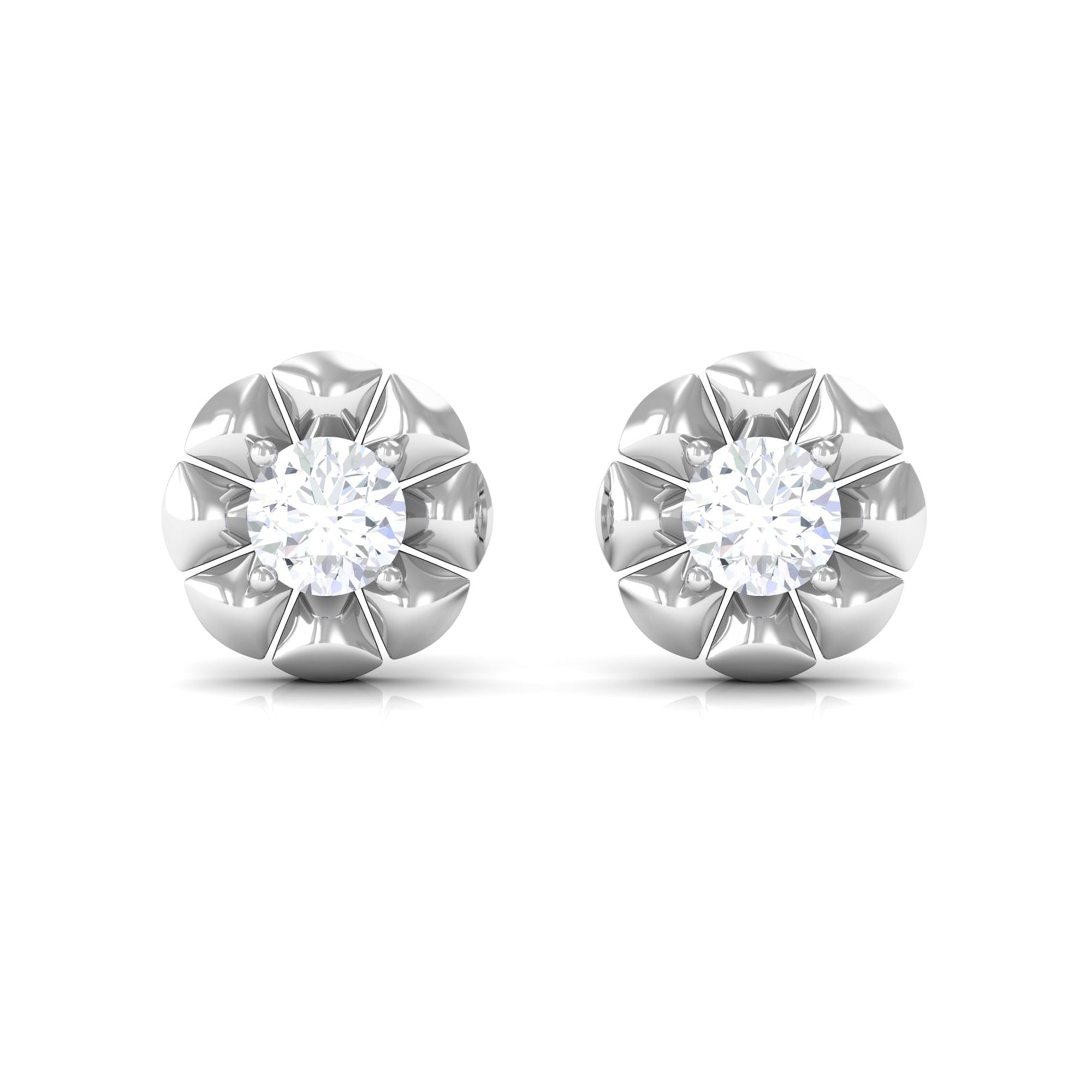 Natural Diamond Cute Flower Stud Earrings with Screw Back