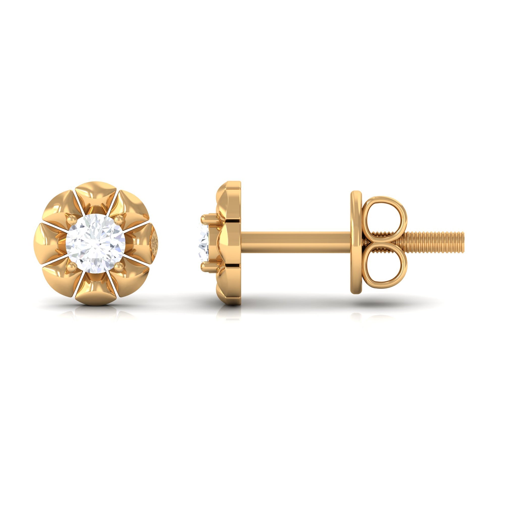 Natural Diamond Cute Flower Stud Earrings with Screw Back