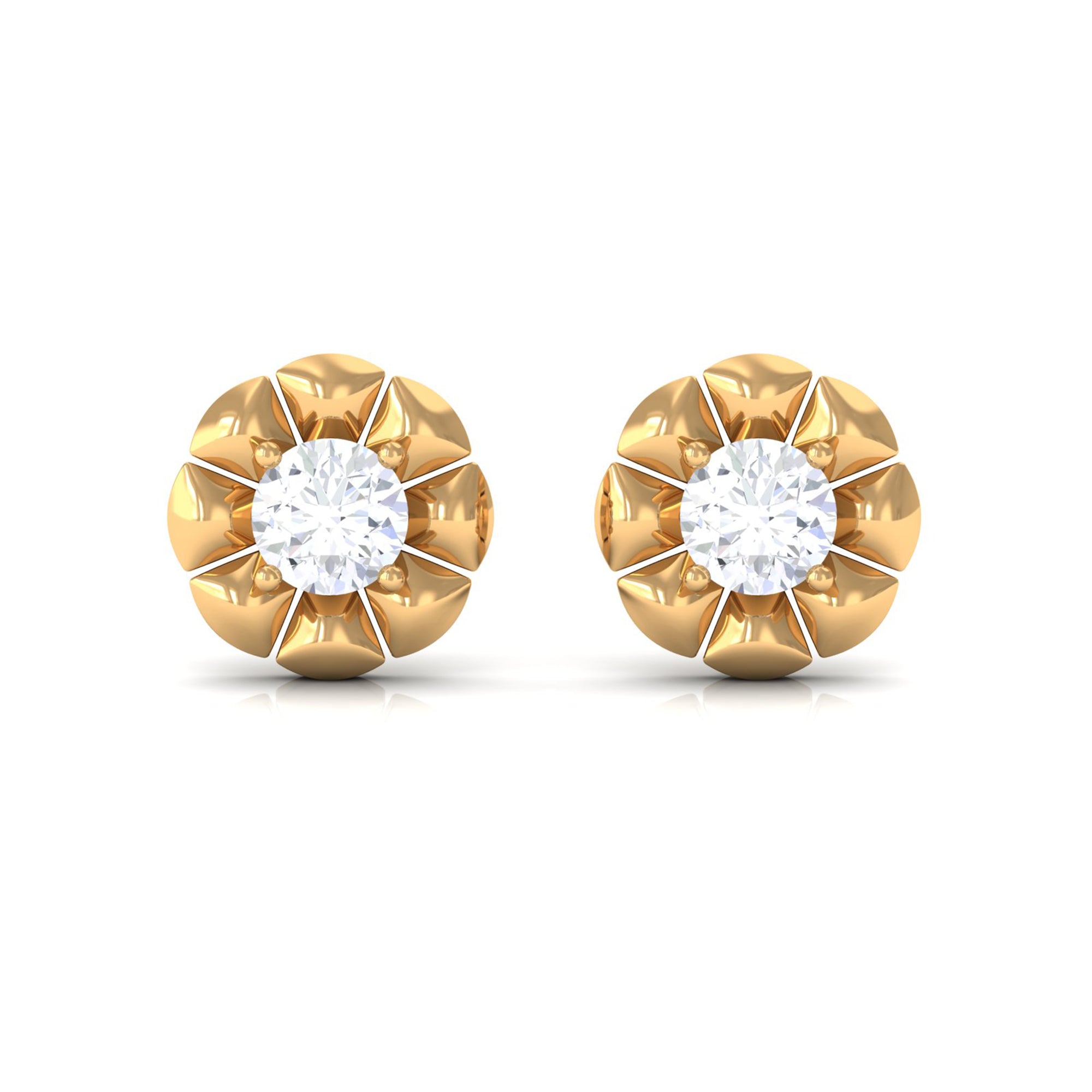 Natural Diamond Cute Flower Stud Earrings with Screw Back