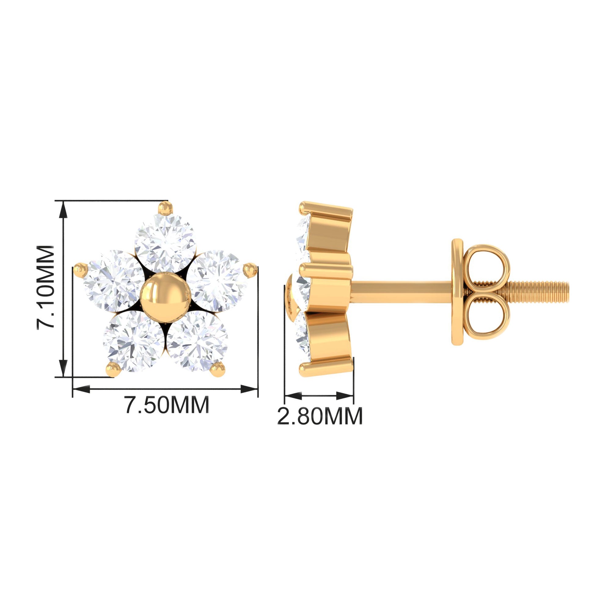 Certified Diamond Flower Stud Earrings in Prong Setting
