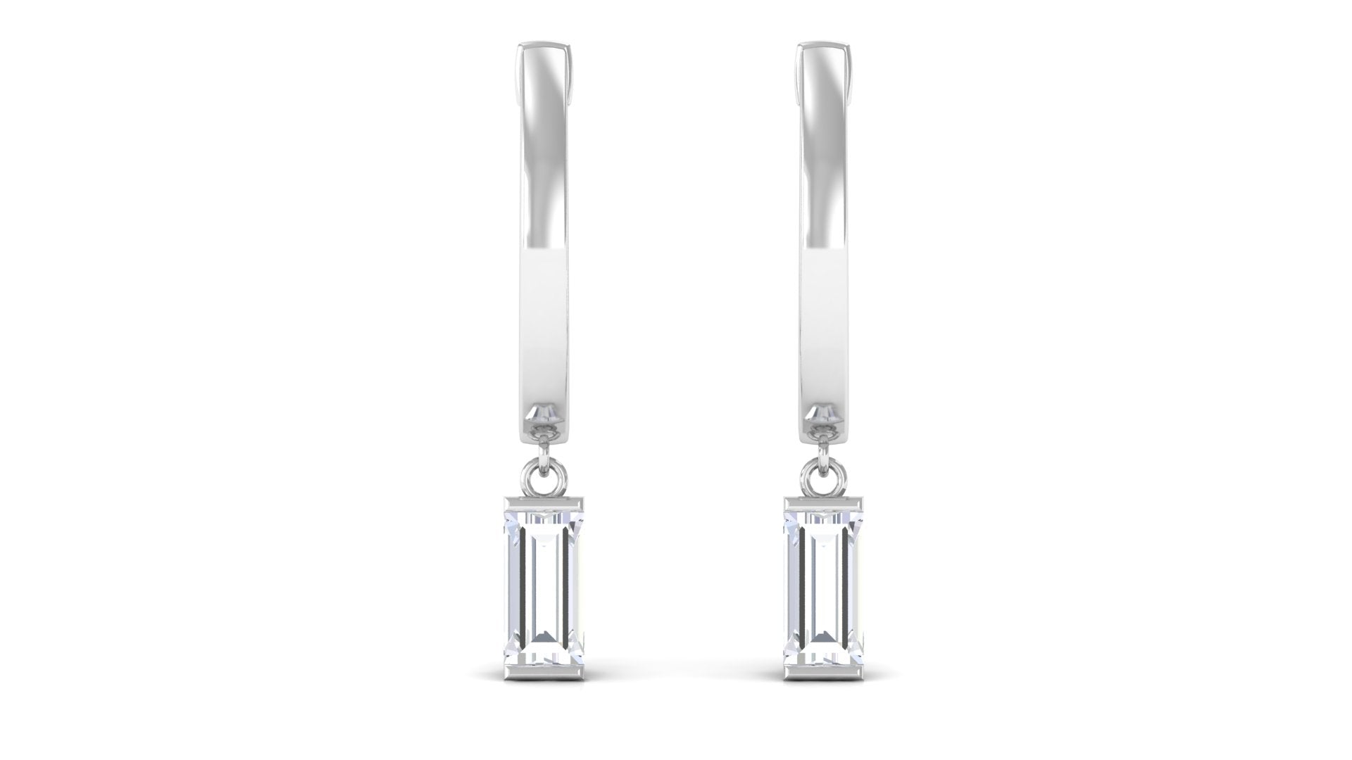 Natural Baguette Diamond Drop Hoop Earrings