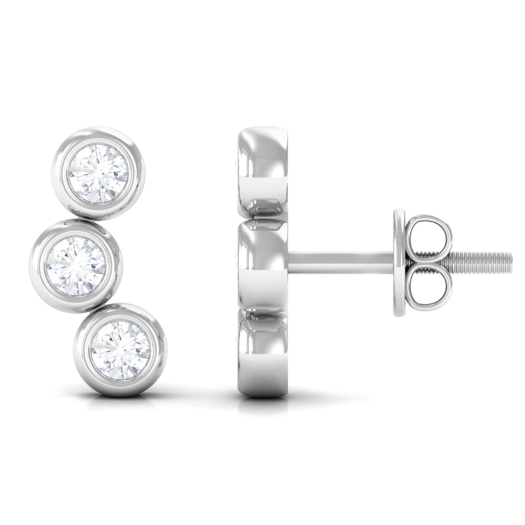 1/2 CT Bezel Set Round Moissanite Three Stone Stud Earrings