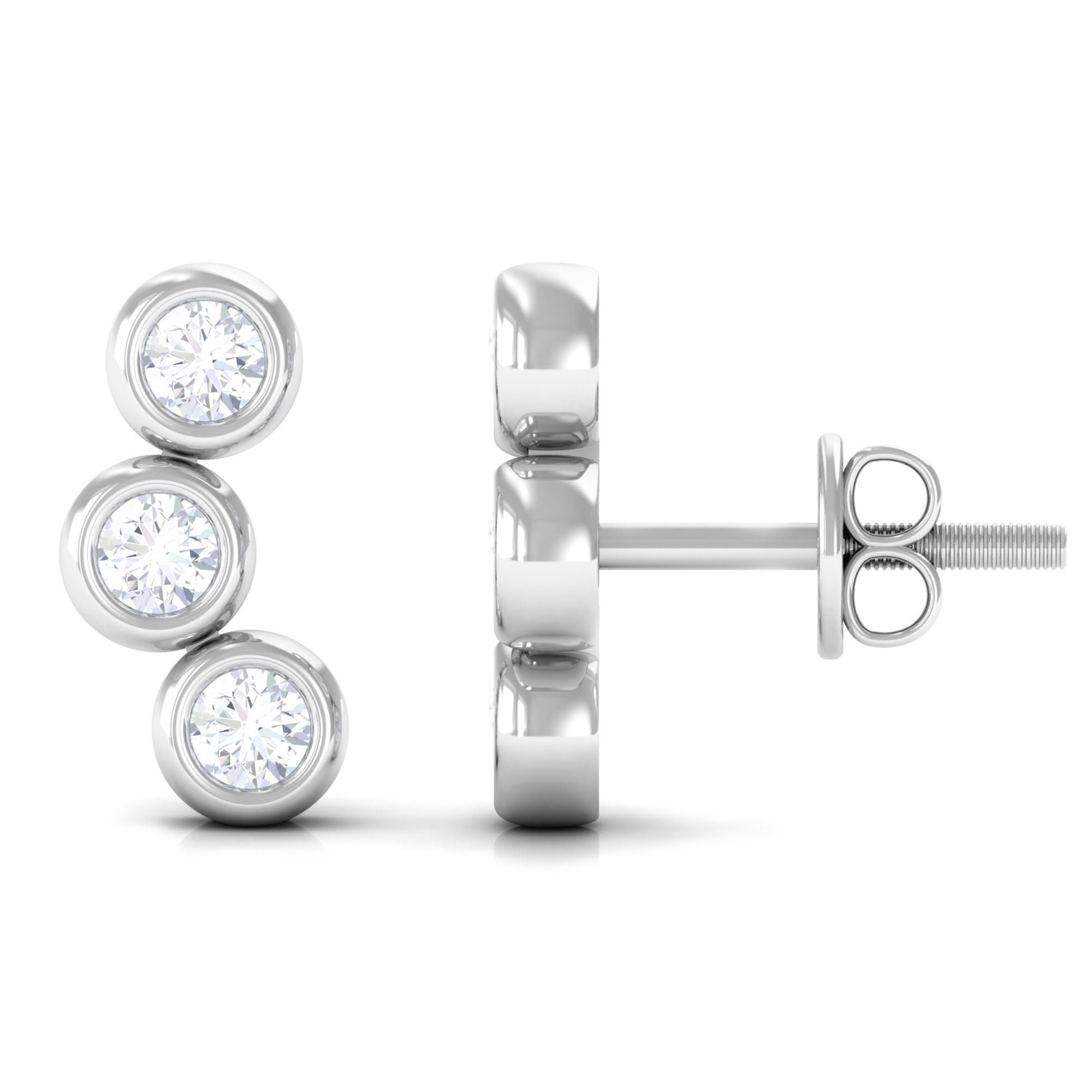 1/2 CT Bezel Set Round Moissanite Three Stone Stud Earrings