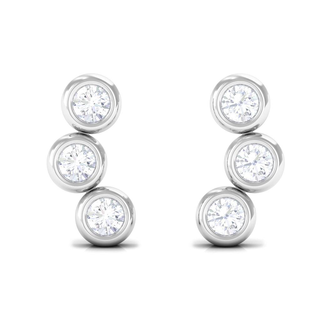 1/2 CT Bezel Set Round Moissanite Three Stone Stud Earrings