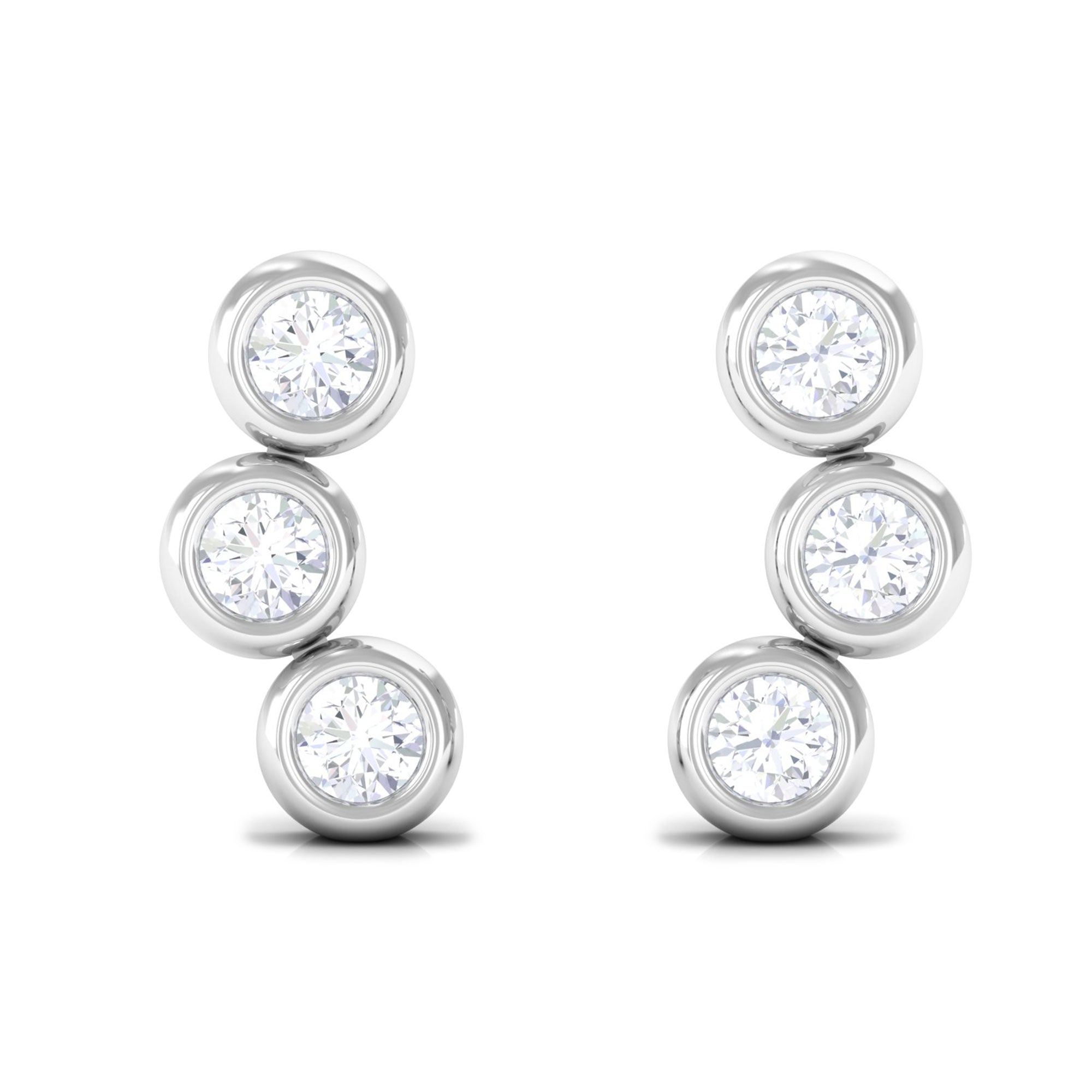 1/2 CT Bezel Set Round Moissanite Three Stone Stud Earrings