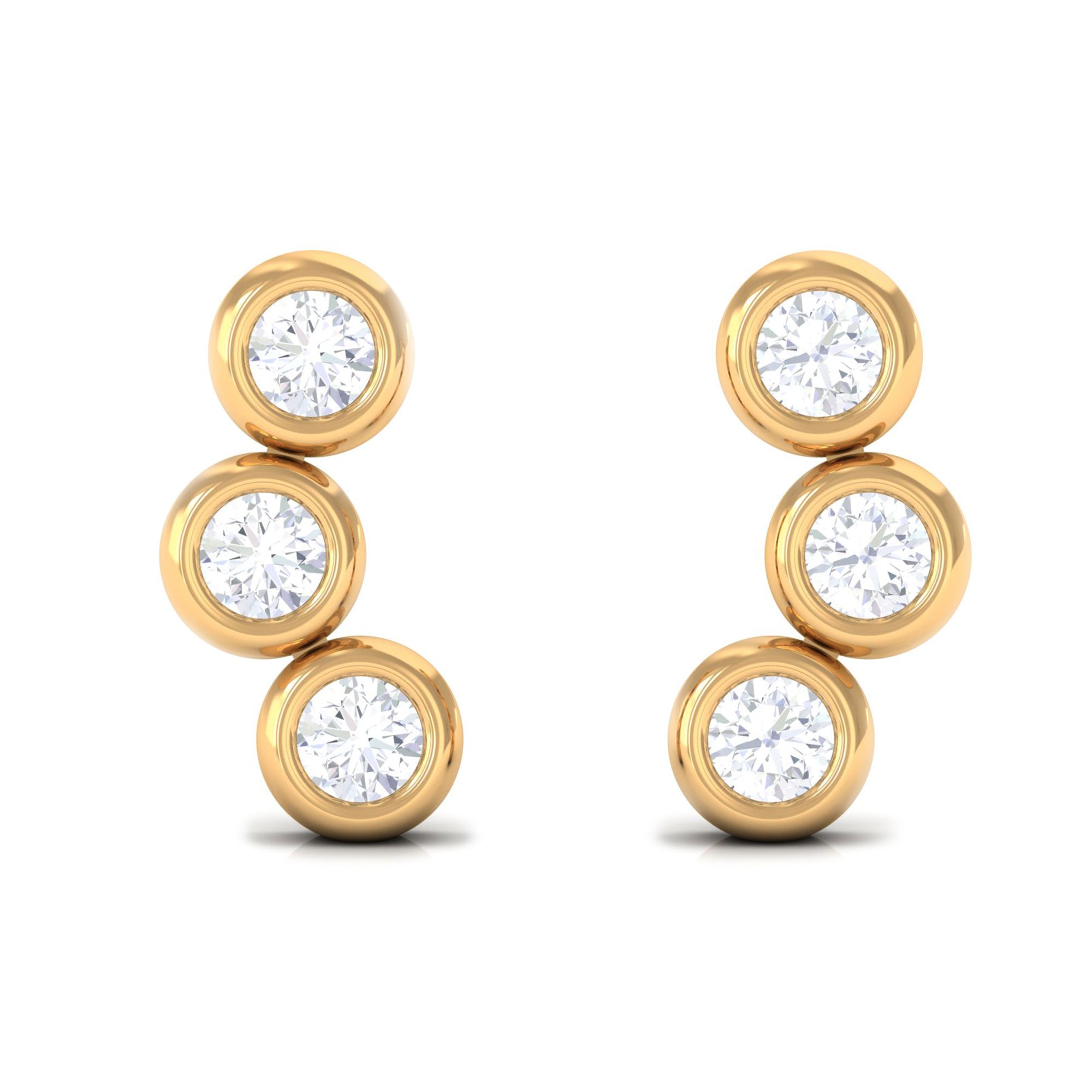 1/2 CT Bezel Set Round Moissanite Three Stone Stud Earrings