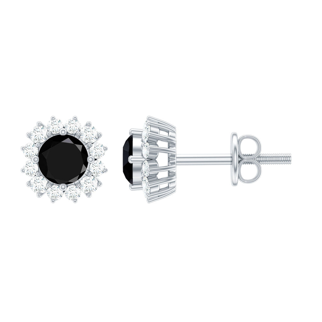 0.44 Carat Black Onyx and Diamond Halo Stud Earrings