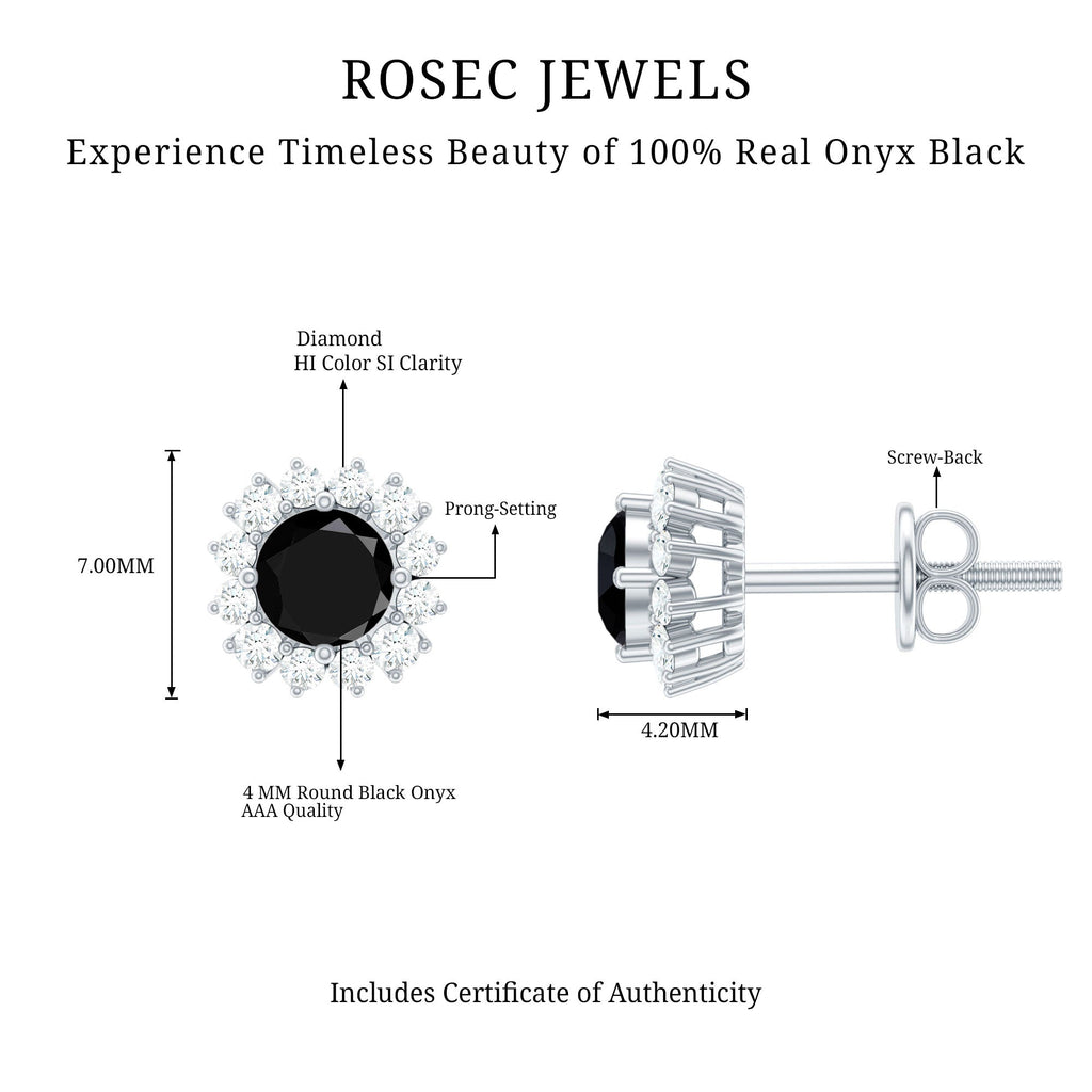 0.44 Carat Black Onyx and Diamond Halo Stud Earrings