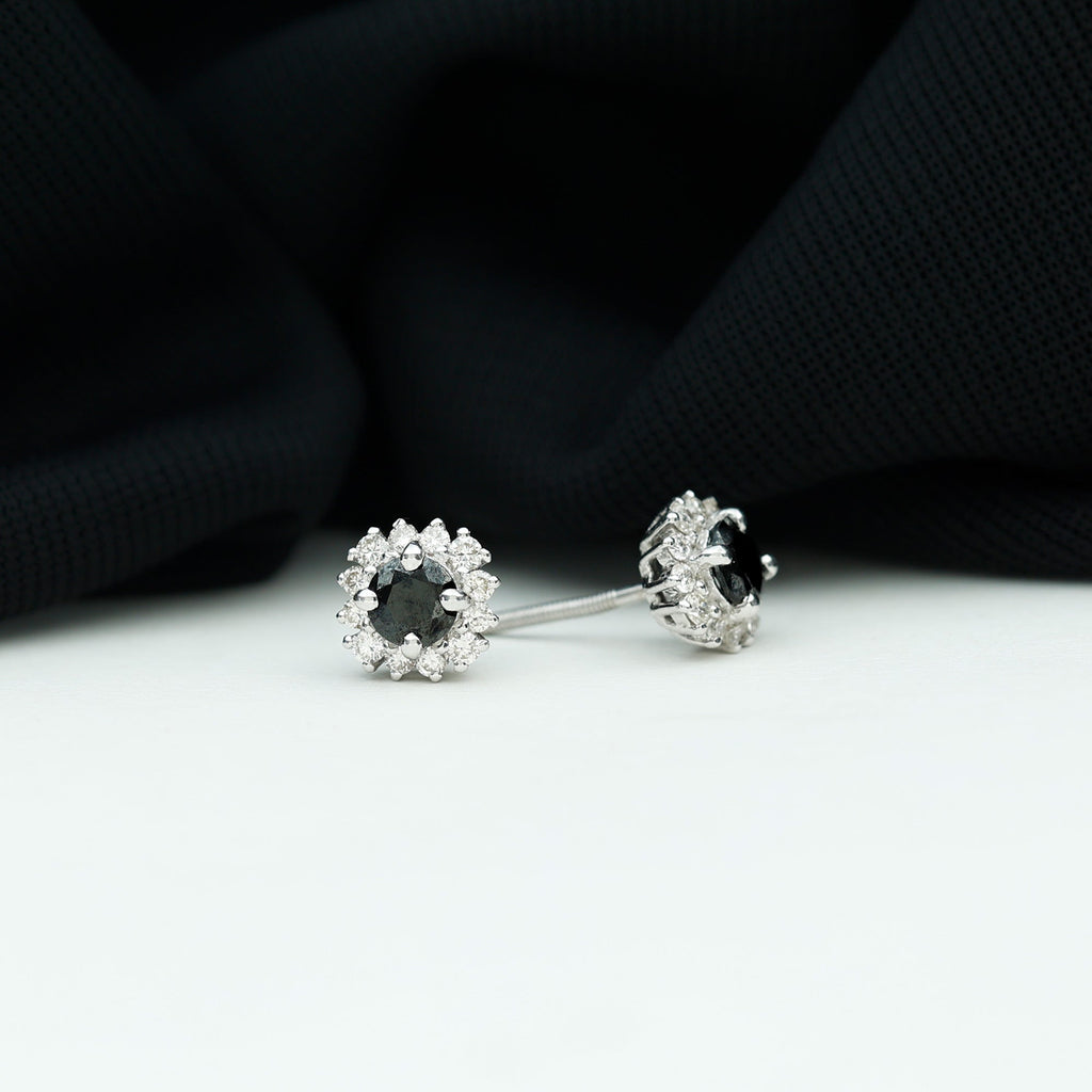 0.44 Carat Black Onyx and Diamond Halo Stud Earrings