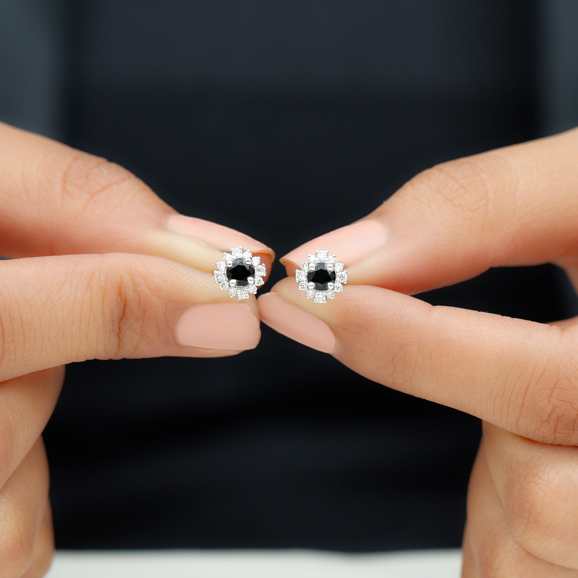 0.44 Carat Black Onyx and Diamond Halo Stud Earrings