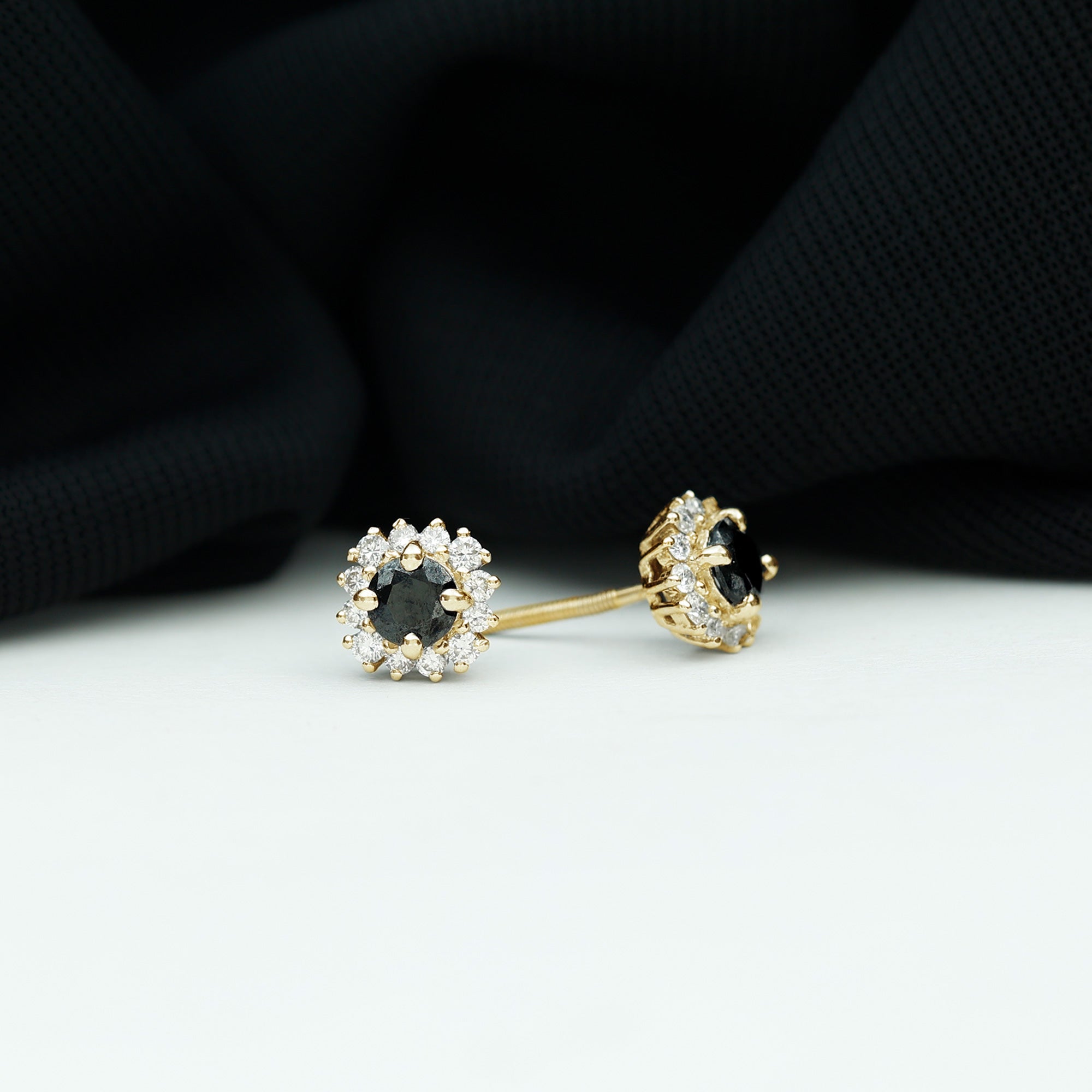 0.44 Carat Black Onyx and Diamond Halo Stud Earrings