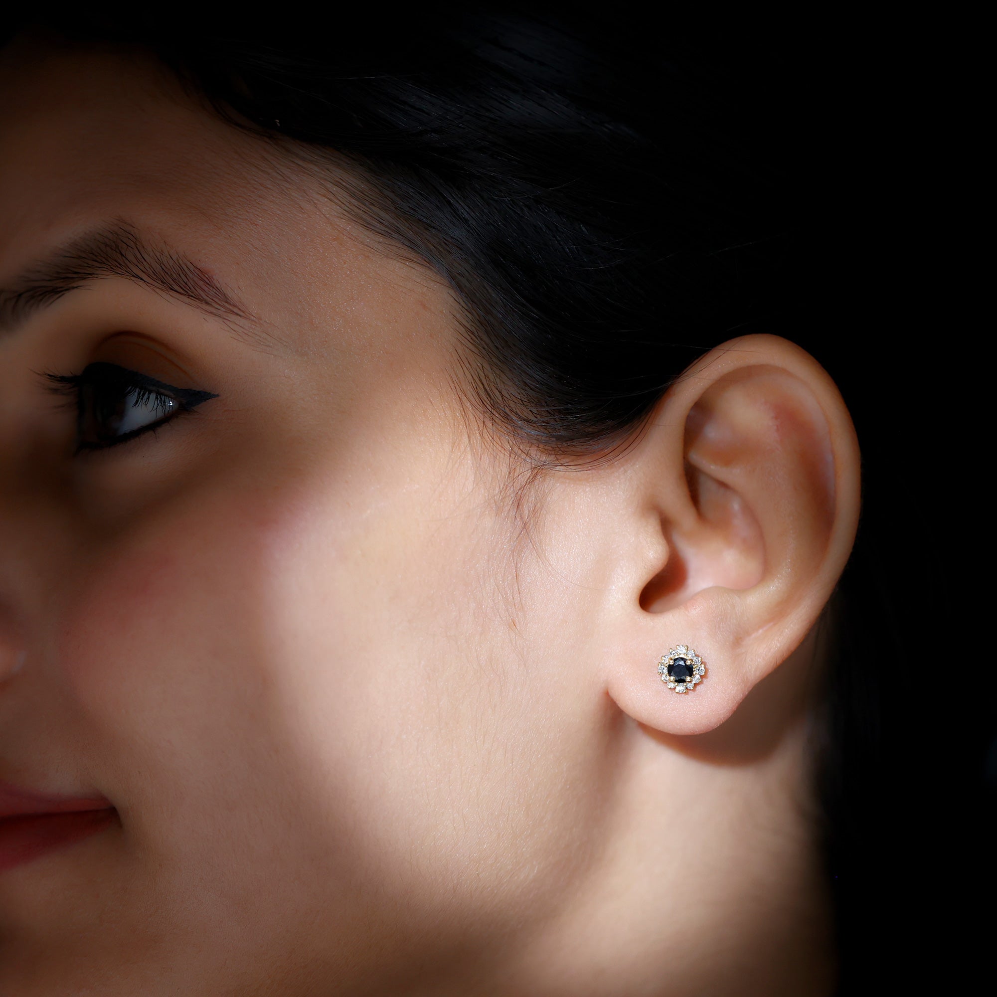 0.44 Carat Black Onyx and Diamond Halo Stud Earrings