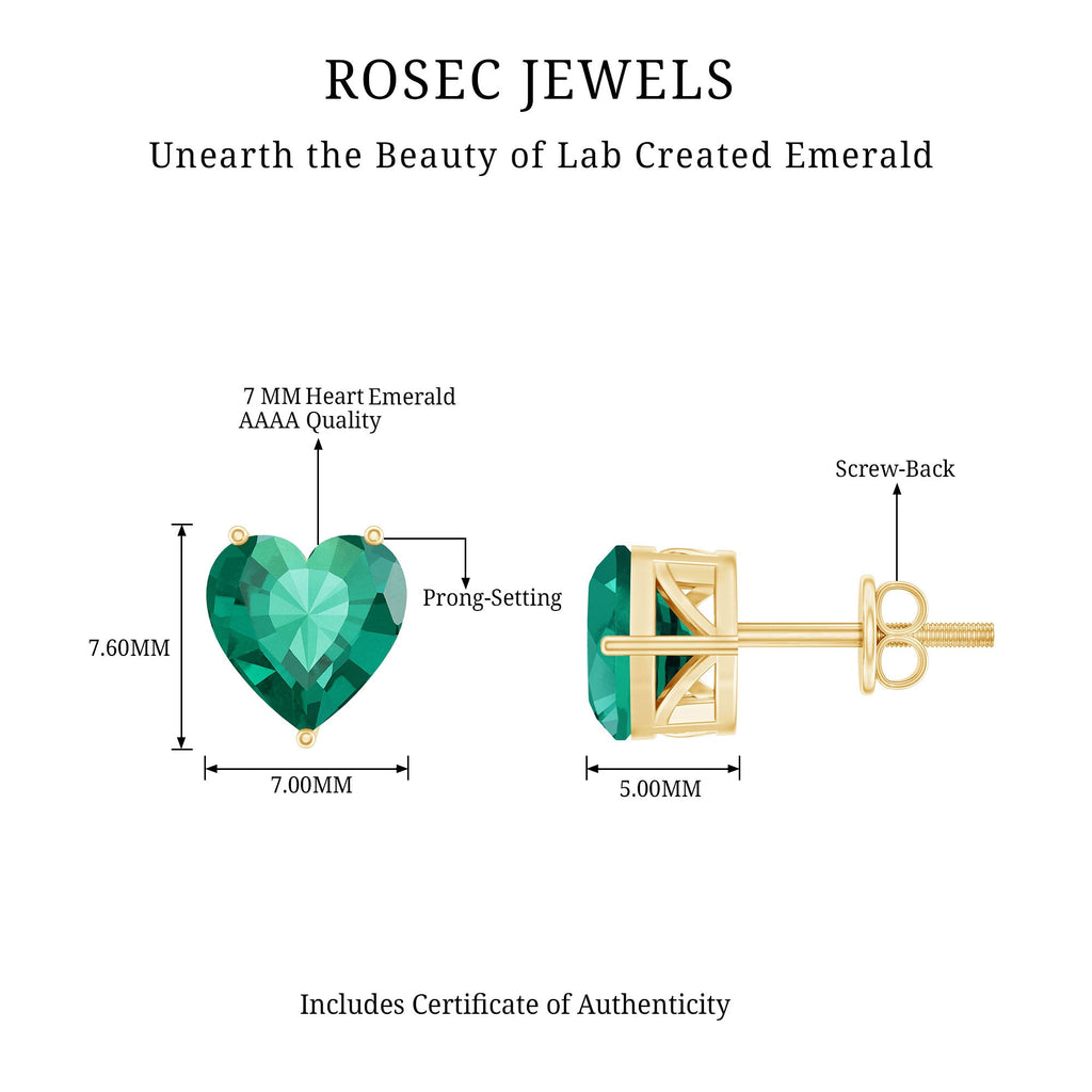 7MM Heart Shape Lab Created Emerald Solitaire Stud Earrings