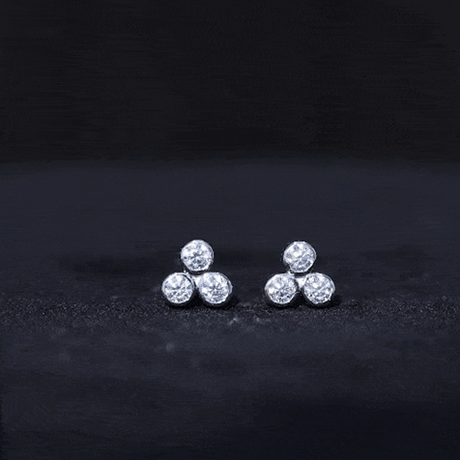 Bezel Set Round Cut Moissanite Three Stone Stud Earrings