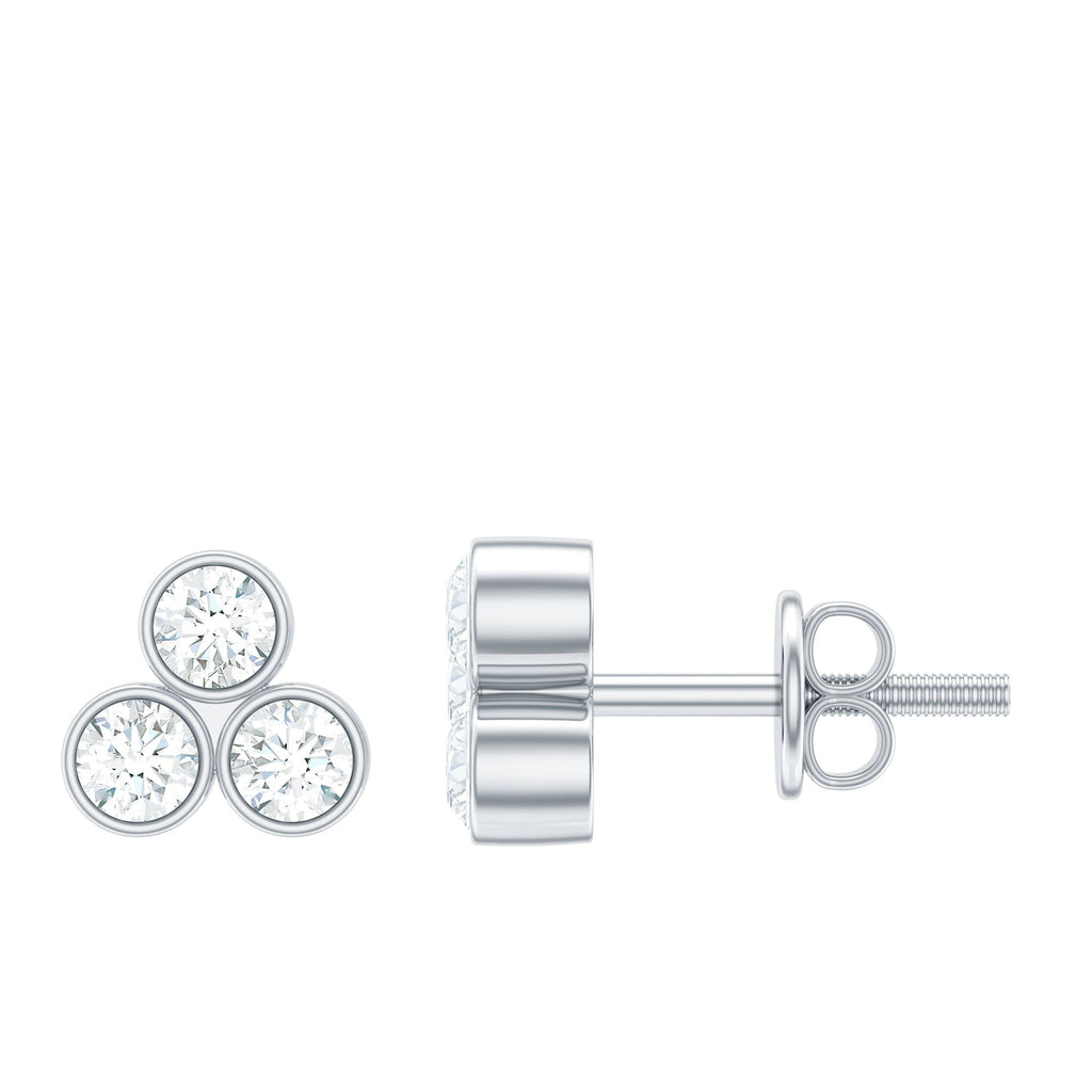 Bezel Set Round Cut Moissanite Three Stone Stud Earrings