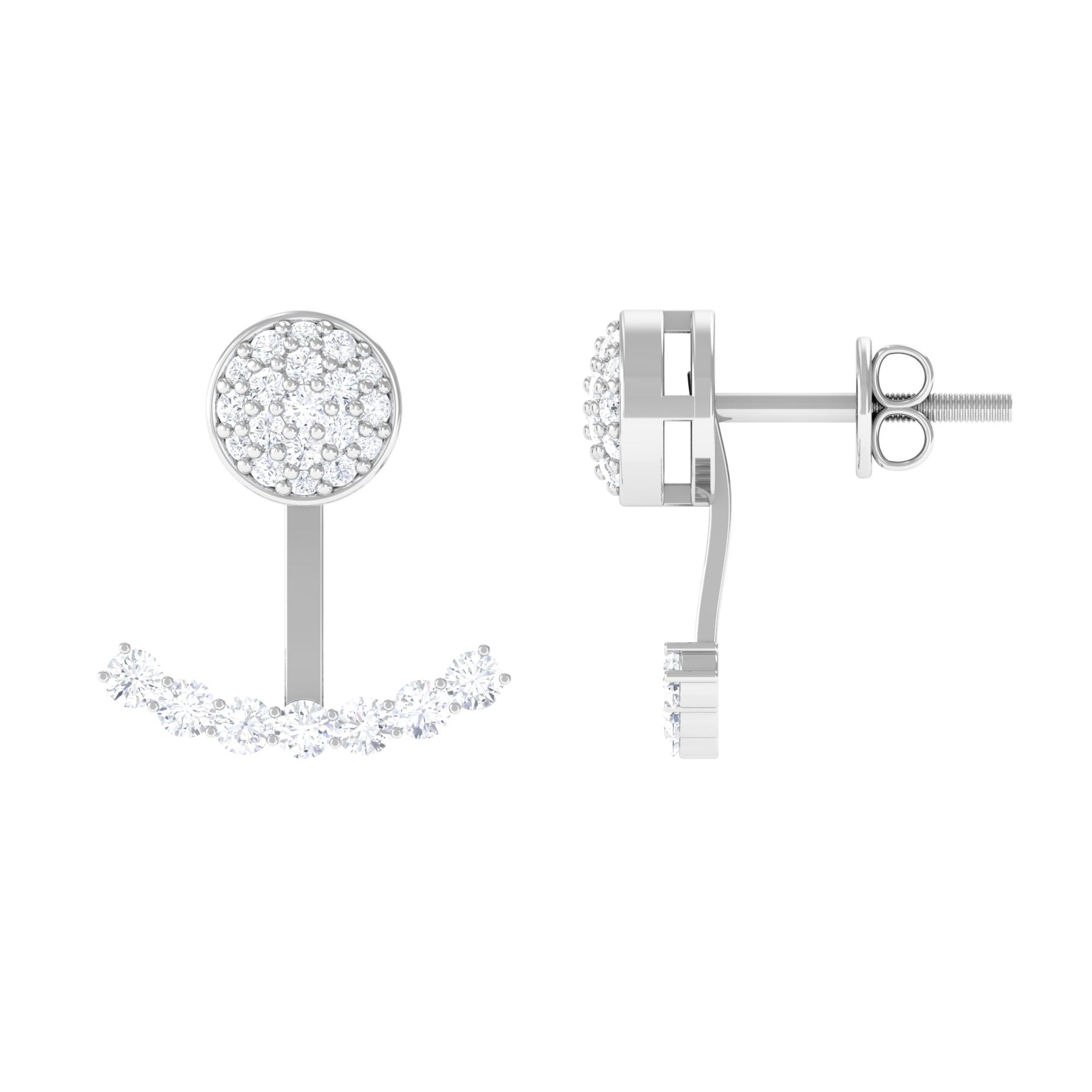 Round Cut Moissanite Curved Jacket Earrings in Gold