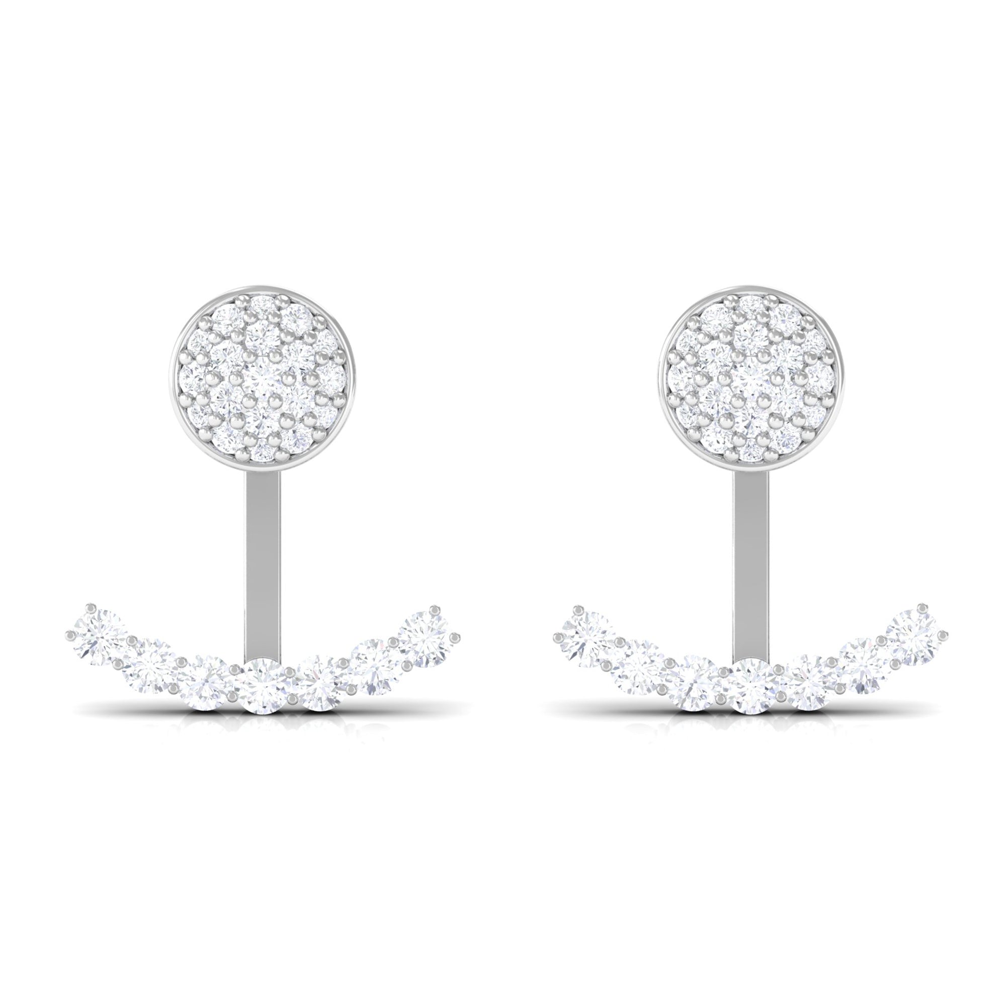 Round Cut Moissanite Curved Jacket Earrings in Gold