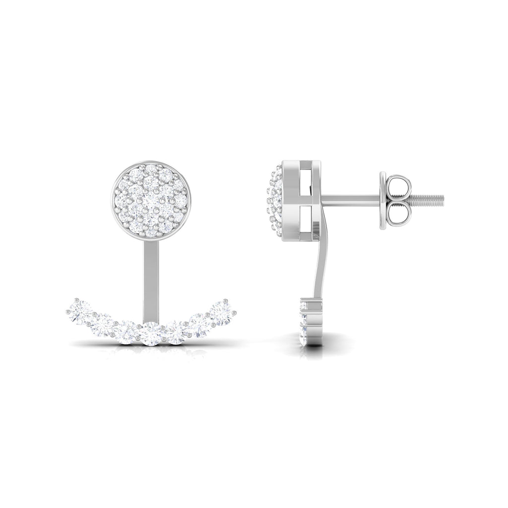 Round Cut Moissanite Curved Jacket Earrings in Gold
