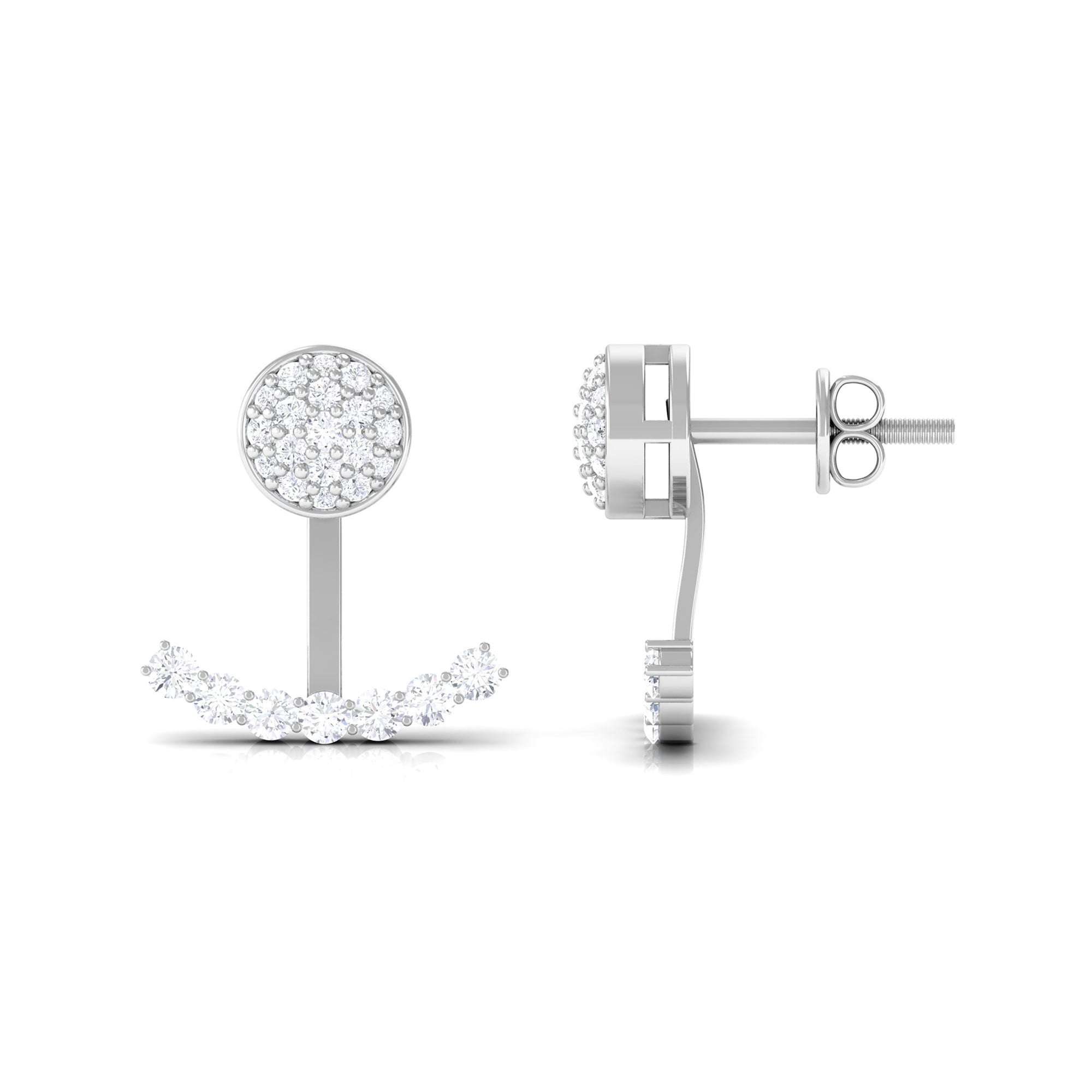 Round Cut Moissanite Curved Jacket Earrings in Gold