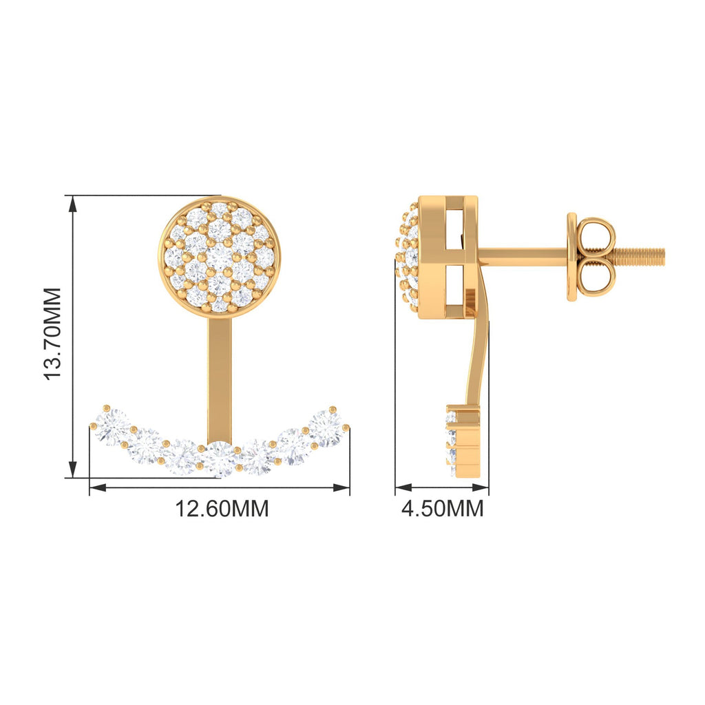 Round Cut Moissanite Curved Jacket Earrings in Gold
