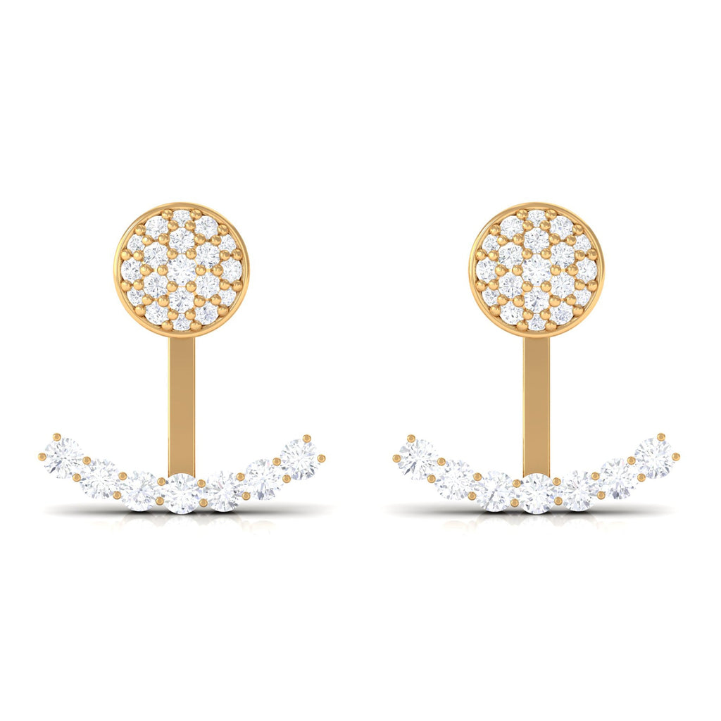 Round Cut Moissanite Curved Jacket Earrings in Gold