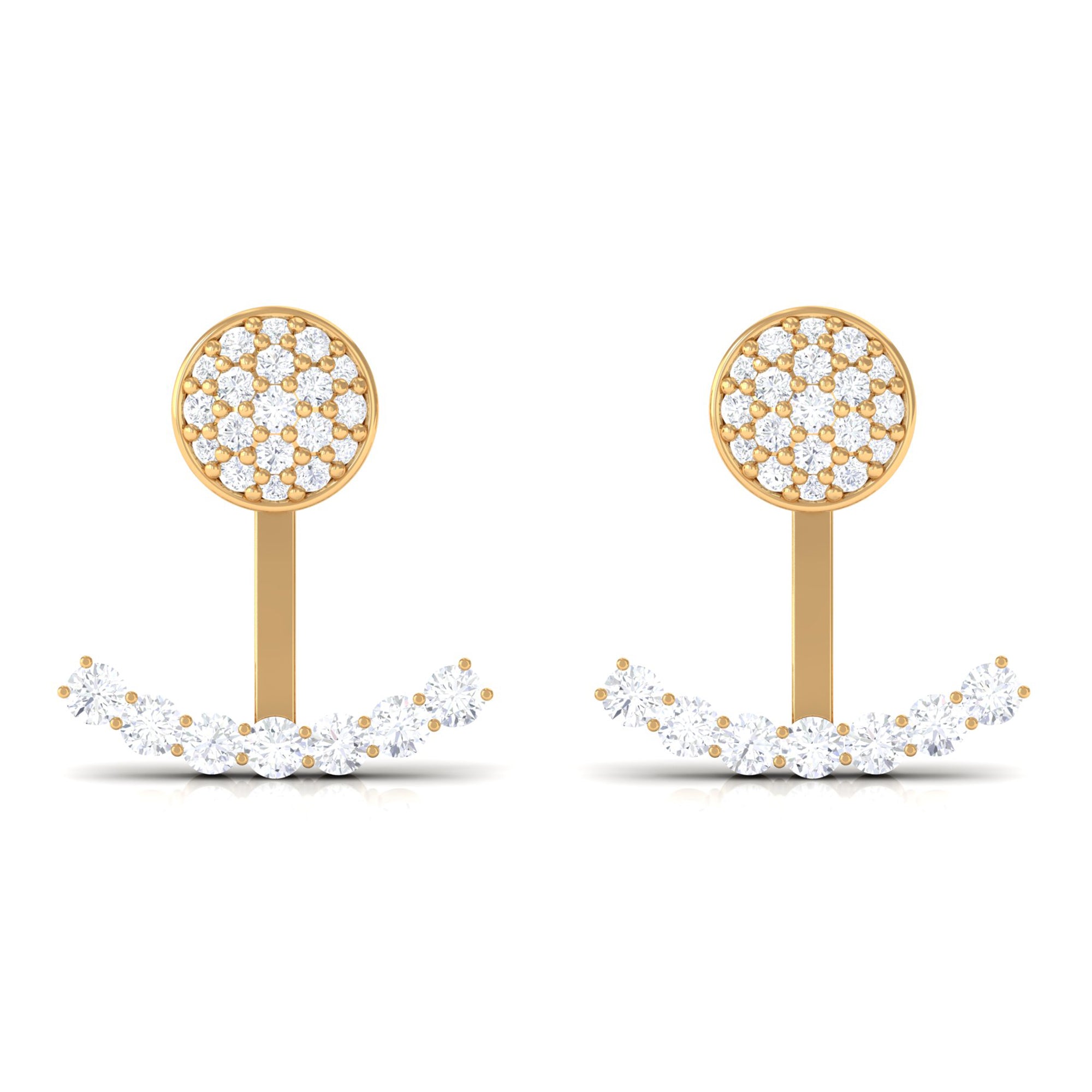 Round Cut Moissanite Curved Jacket Earrings in Gold