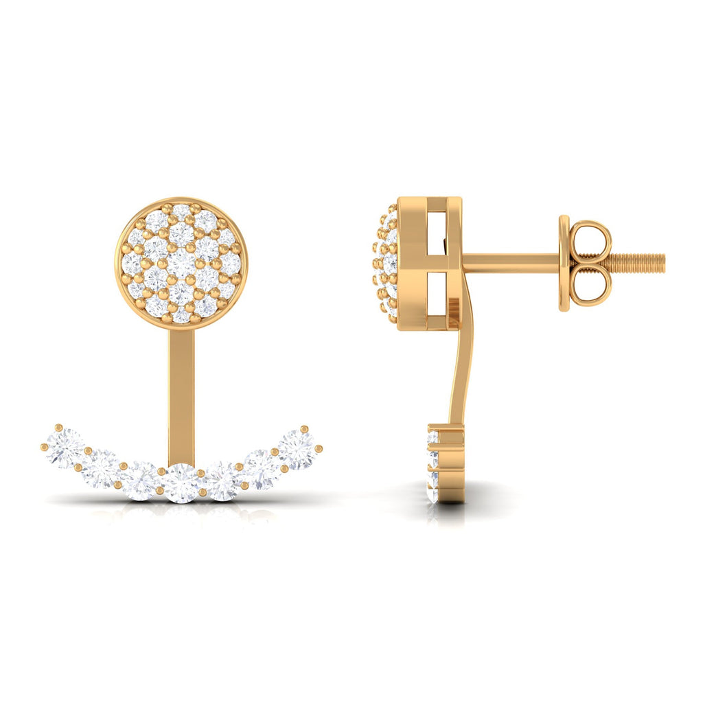 Round Cut Moissanite Curved Jacket Earrings in Gold