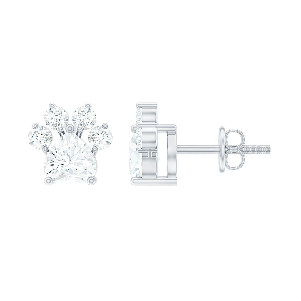 Heart and Round Shape Moissanite Paw Stud Earrings