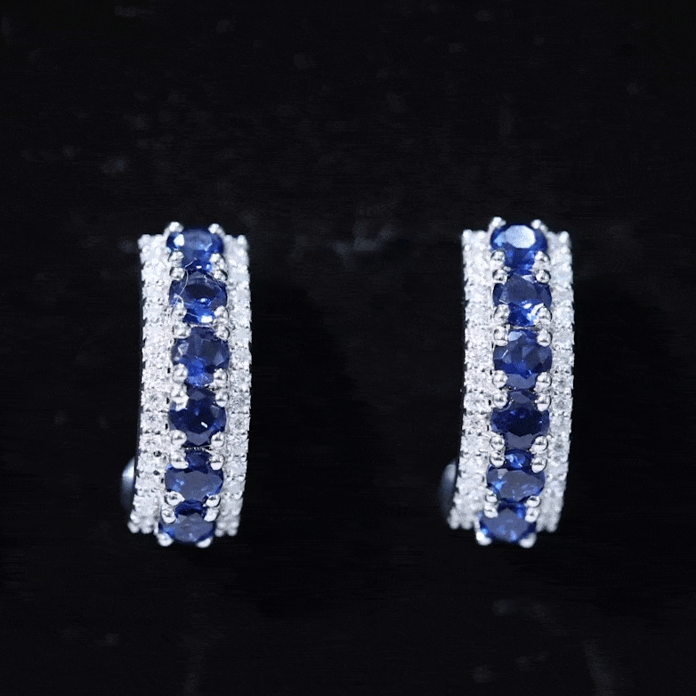 Certified Lab Created Blue Sapphire Hoop Earrings With Moissanite