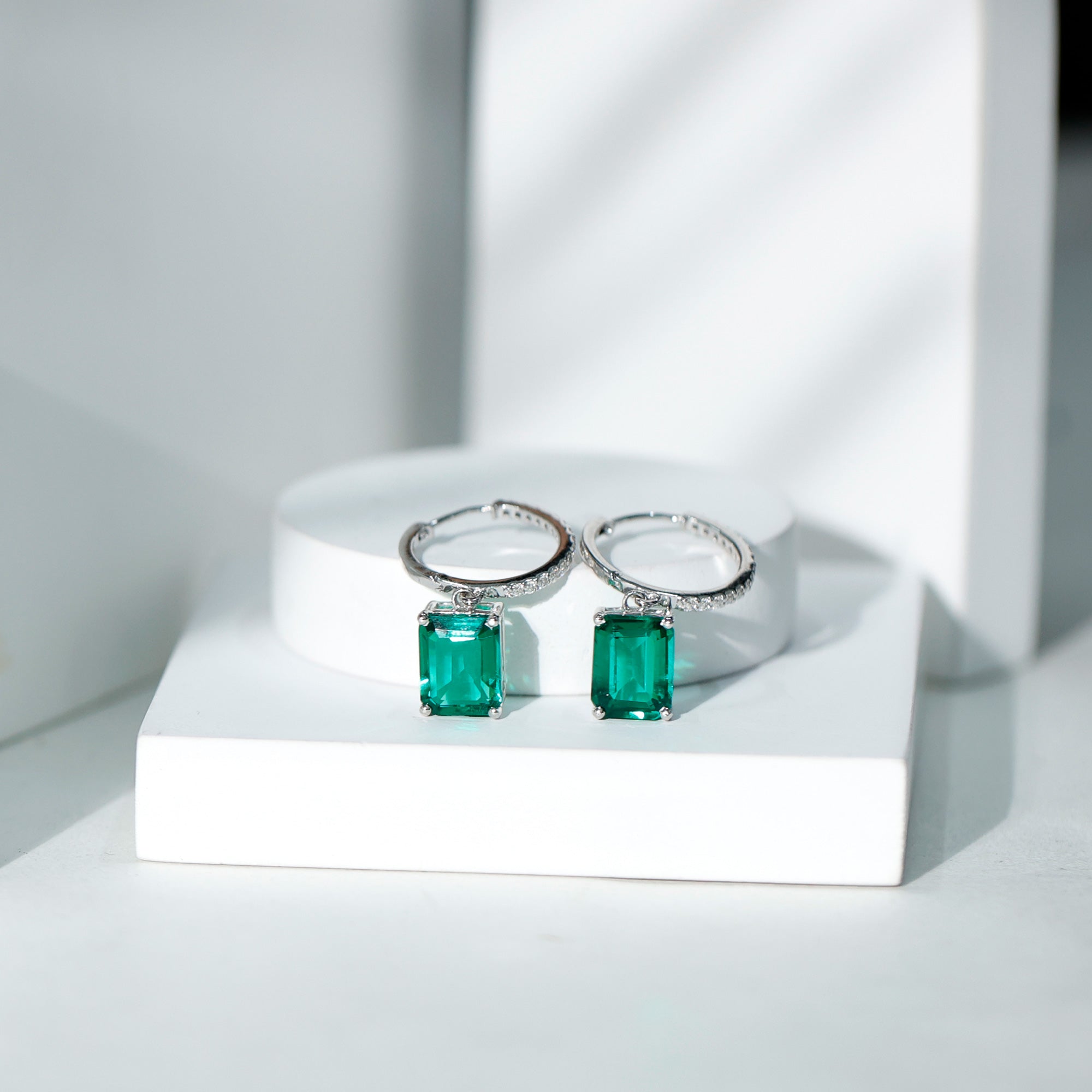 Certified Lab Created Emerald Hoop Drop Earrings For Women
