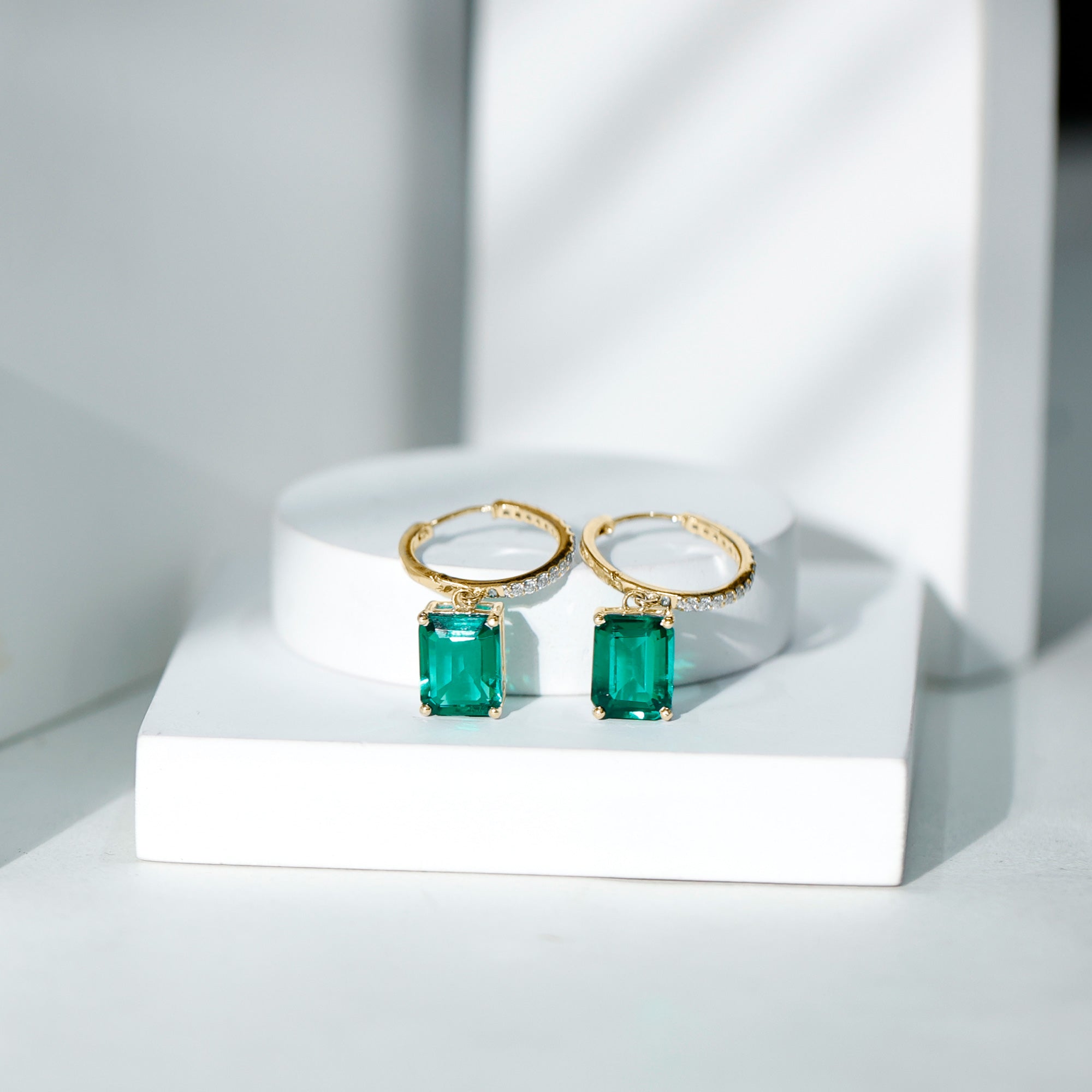 Certified Lab Created Emerald Hoop Drop Earrings For Women