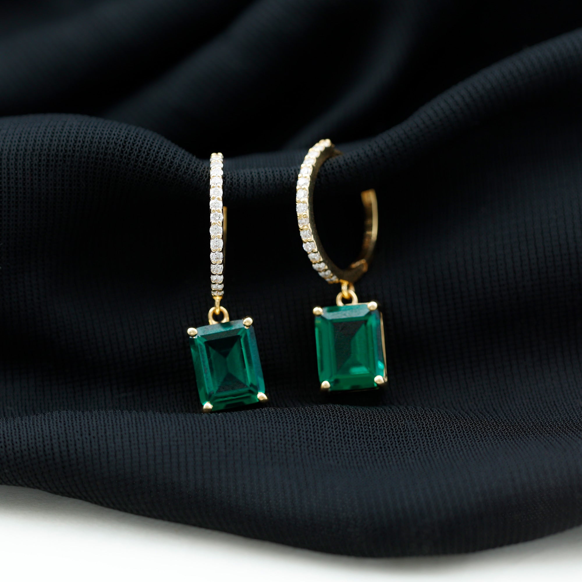 Certified Lab Created Emerald Hoop Drop Earrings For Women