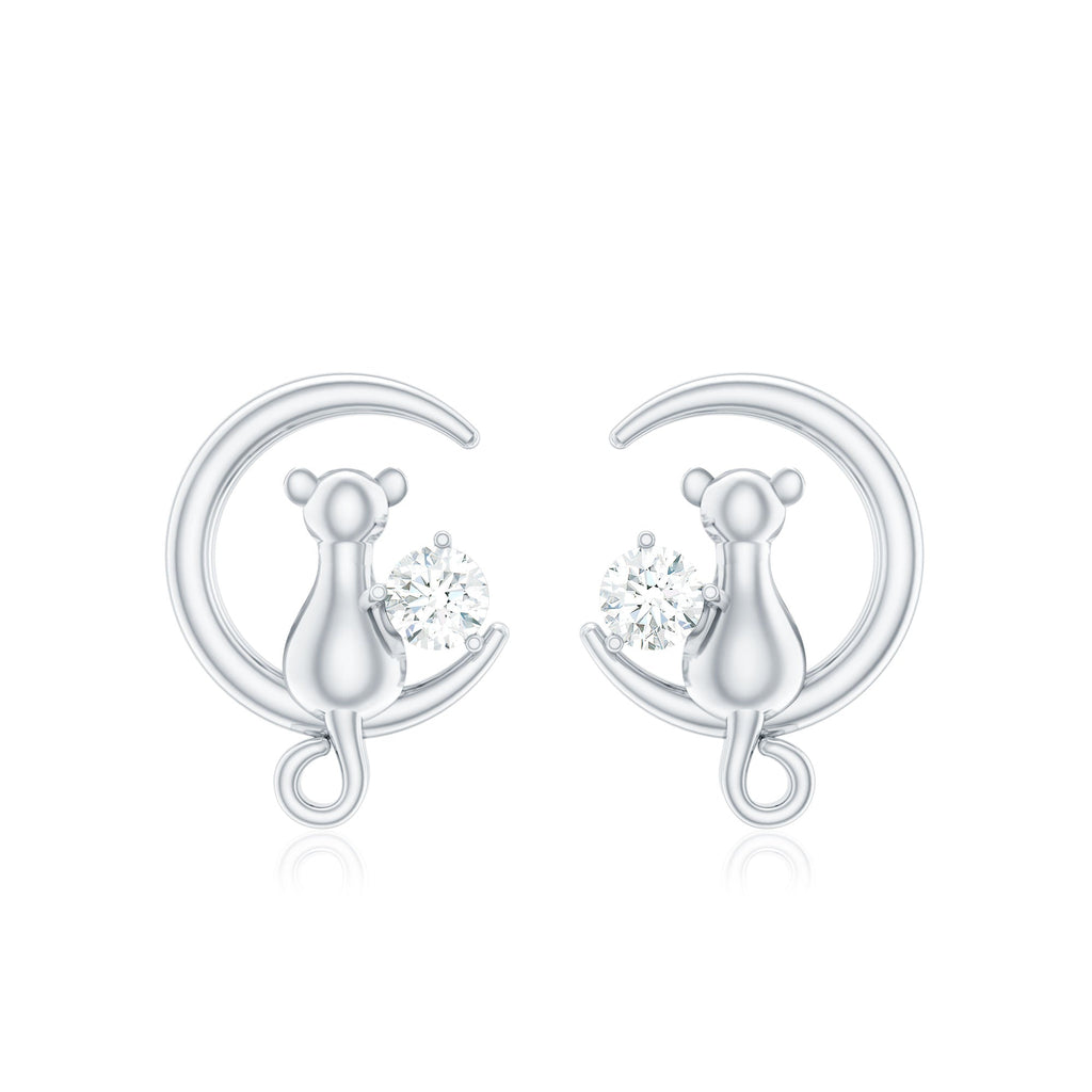 Certified Cat Moon Earrings with Moissanite