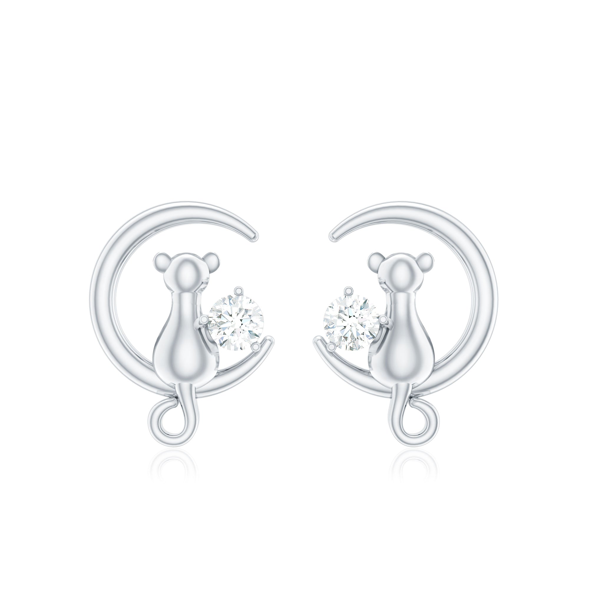 Certified Cat Moon Earrings with Moissanite