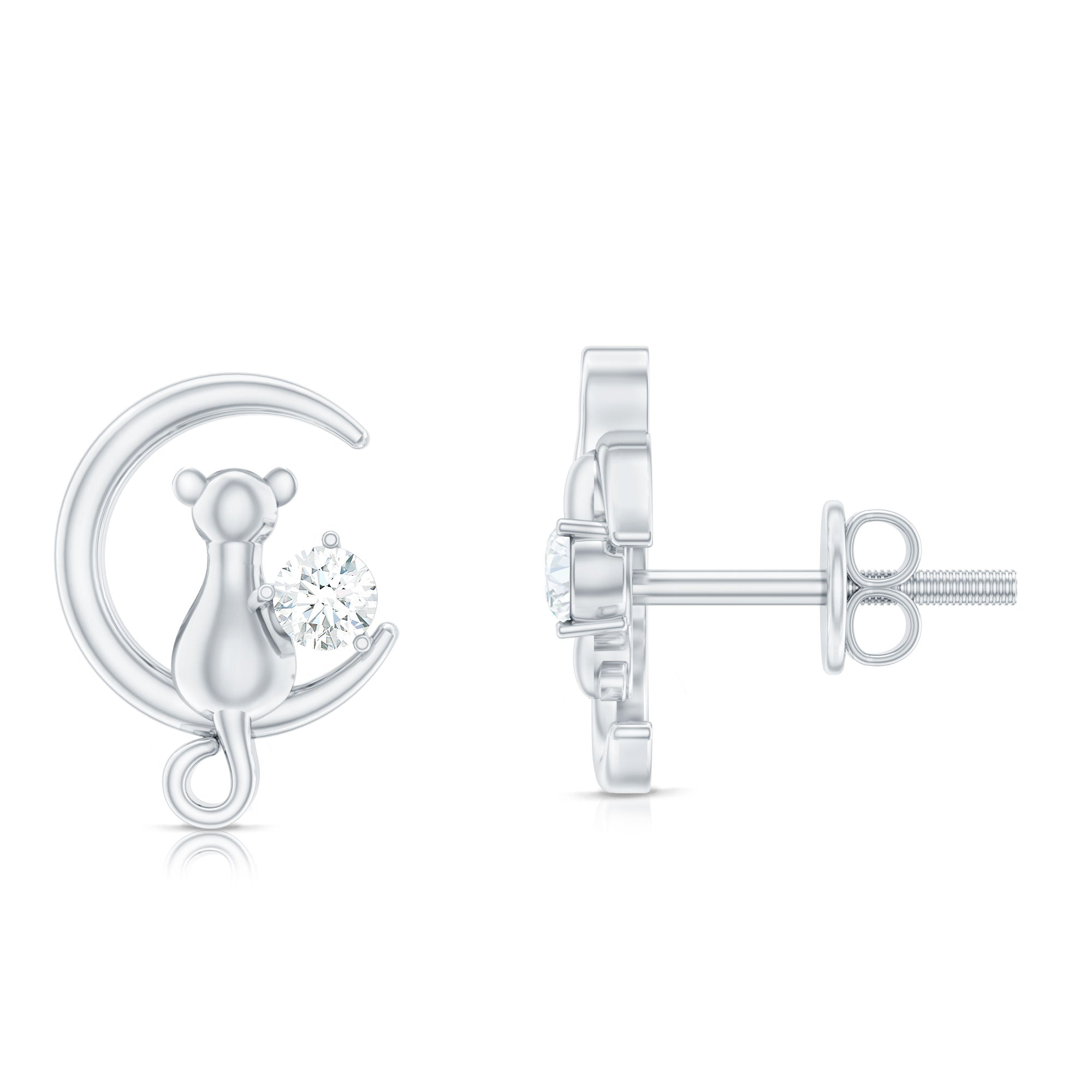 Certified Cat Moon Earrings with Moissanite