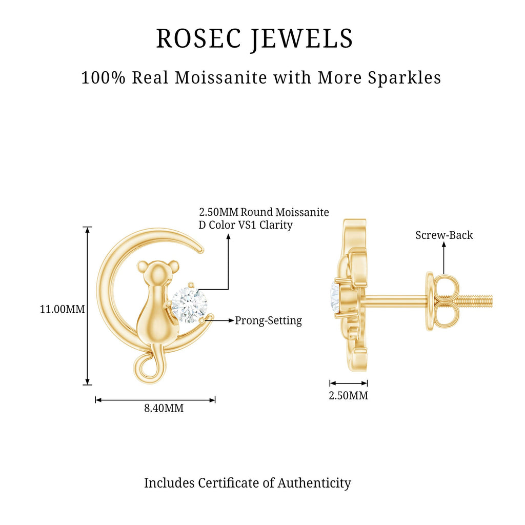 Certified Cat Moon Earrings with Moissanite