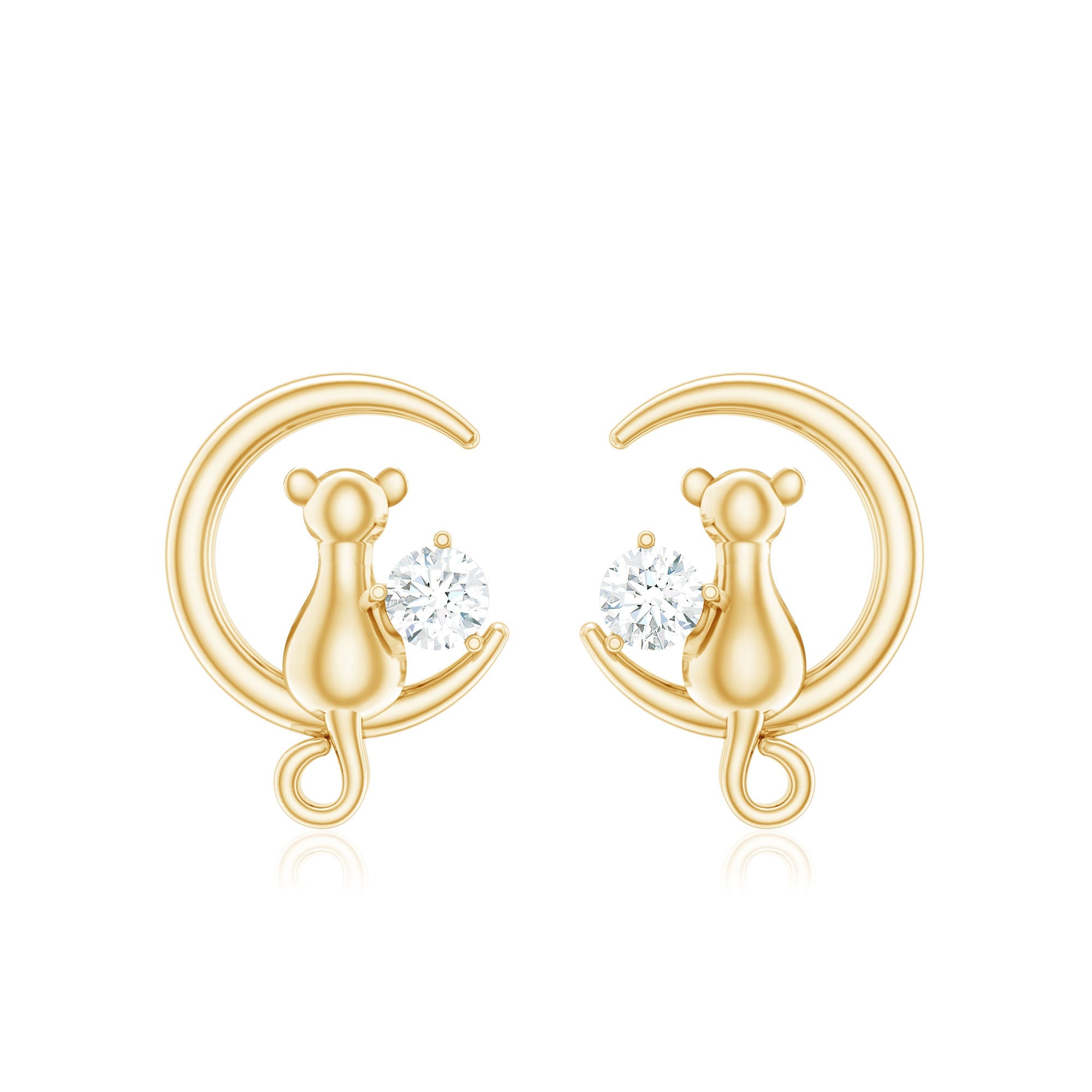 Certified Cat Moon Earrings with Moissanite